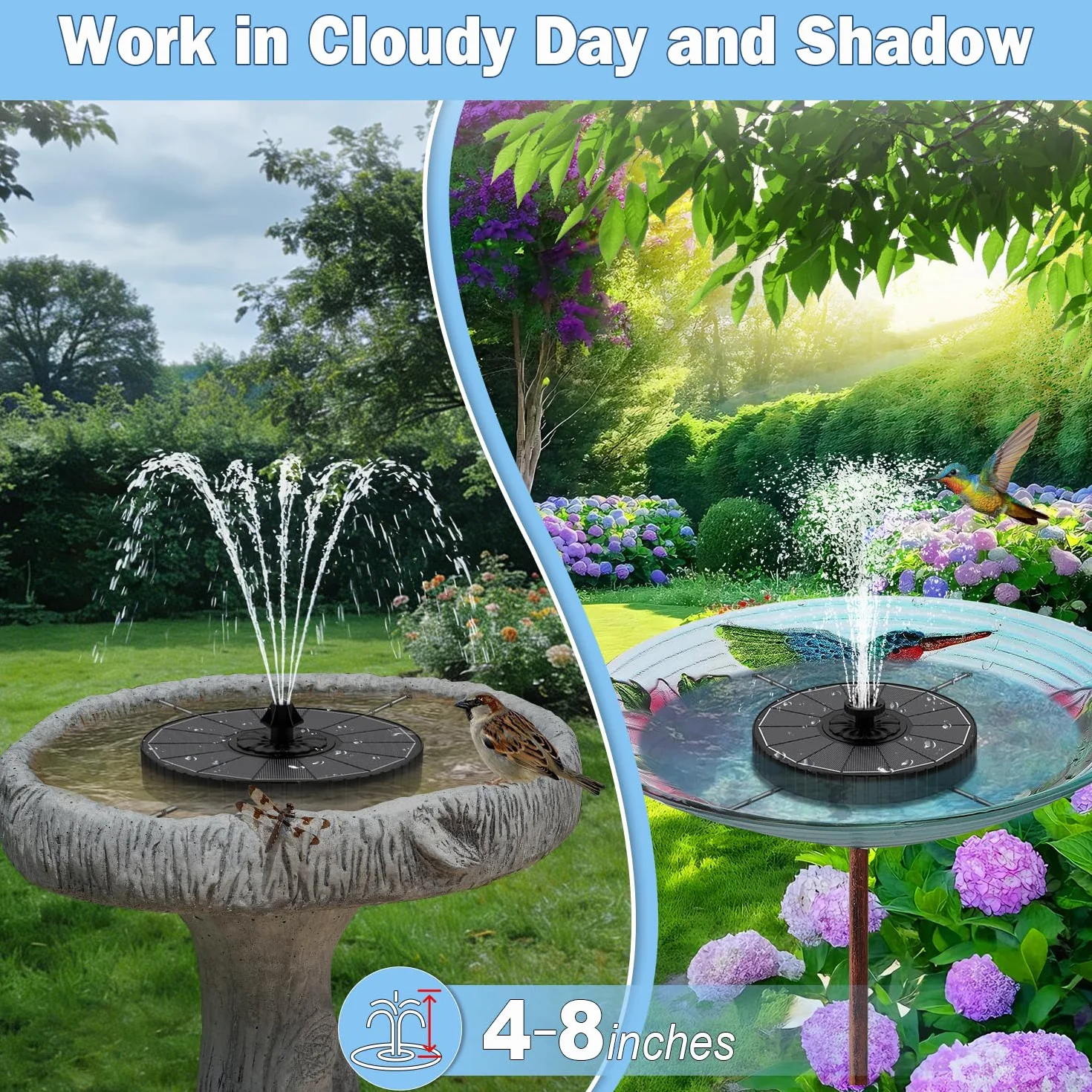 Fontaine Solaire Yzert 3.5W Extérieur Flottante Pompe Bassin 2000mAh 7 Buses 4 Barres Rotatives Jardin Noir