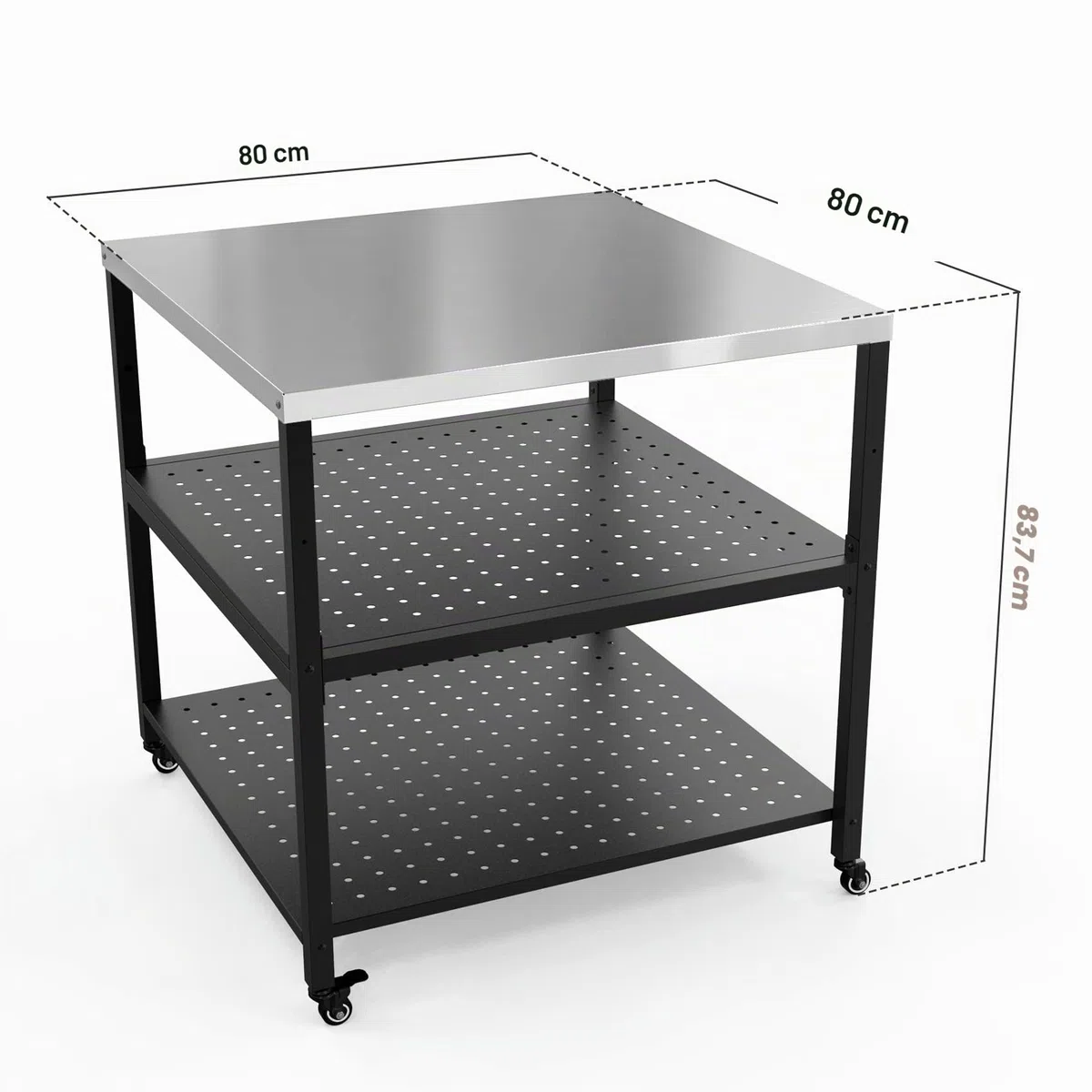 onlyfire Acier Inoxydable Table d'appoint,Table de Support de Four à Pizza avec Roue Poser Votre Four a Pizza,Accessoires Four à Pizza (80 x 80 x 83 CM)