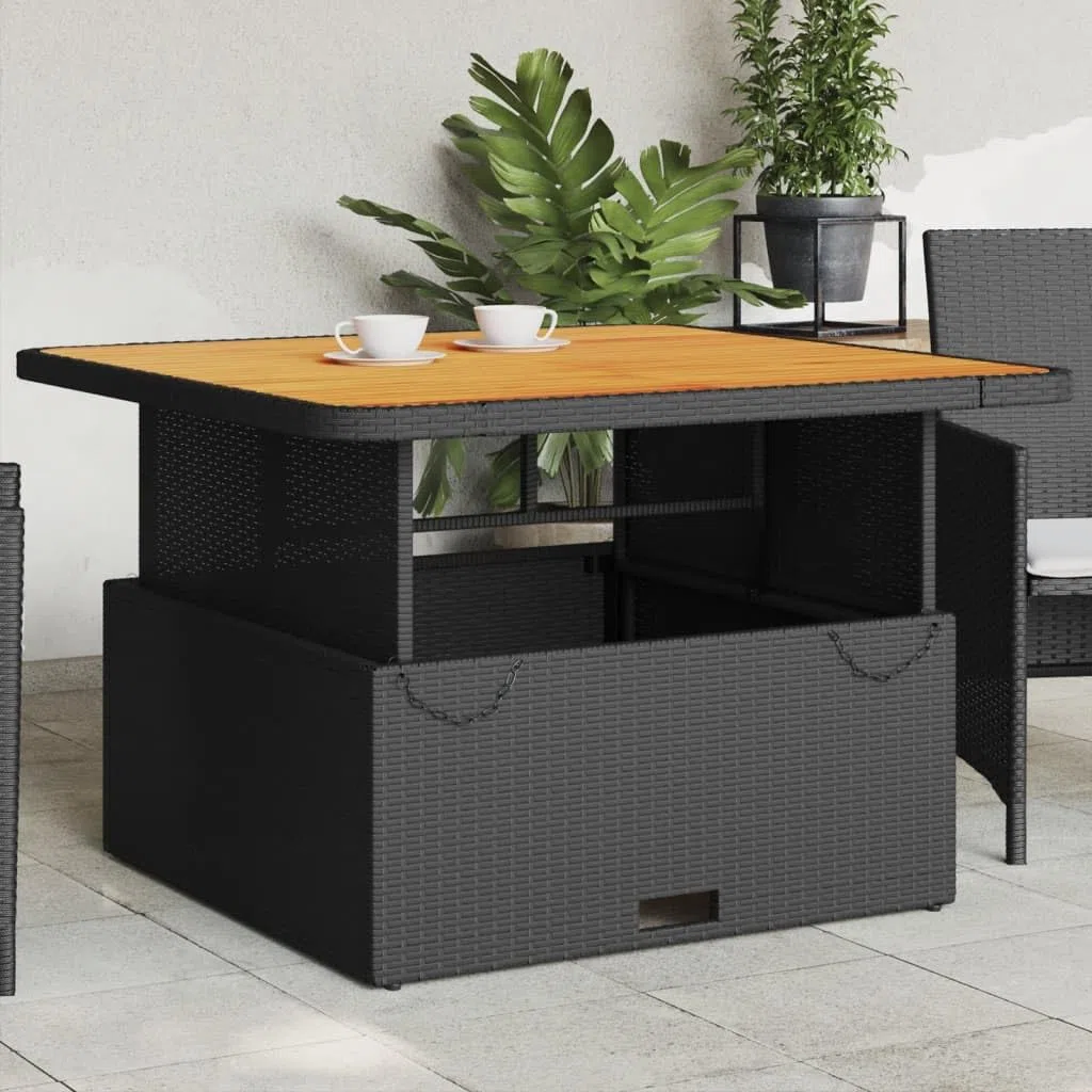 Table de jardin résine tressée et bois acacia 110x110x71cm noir