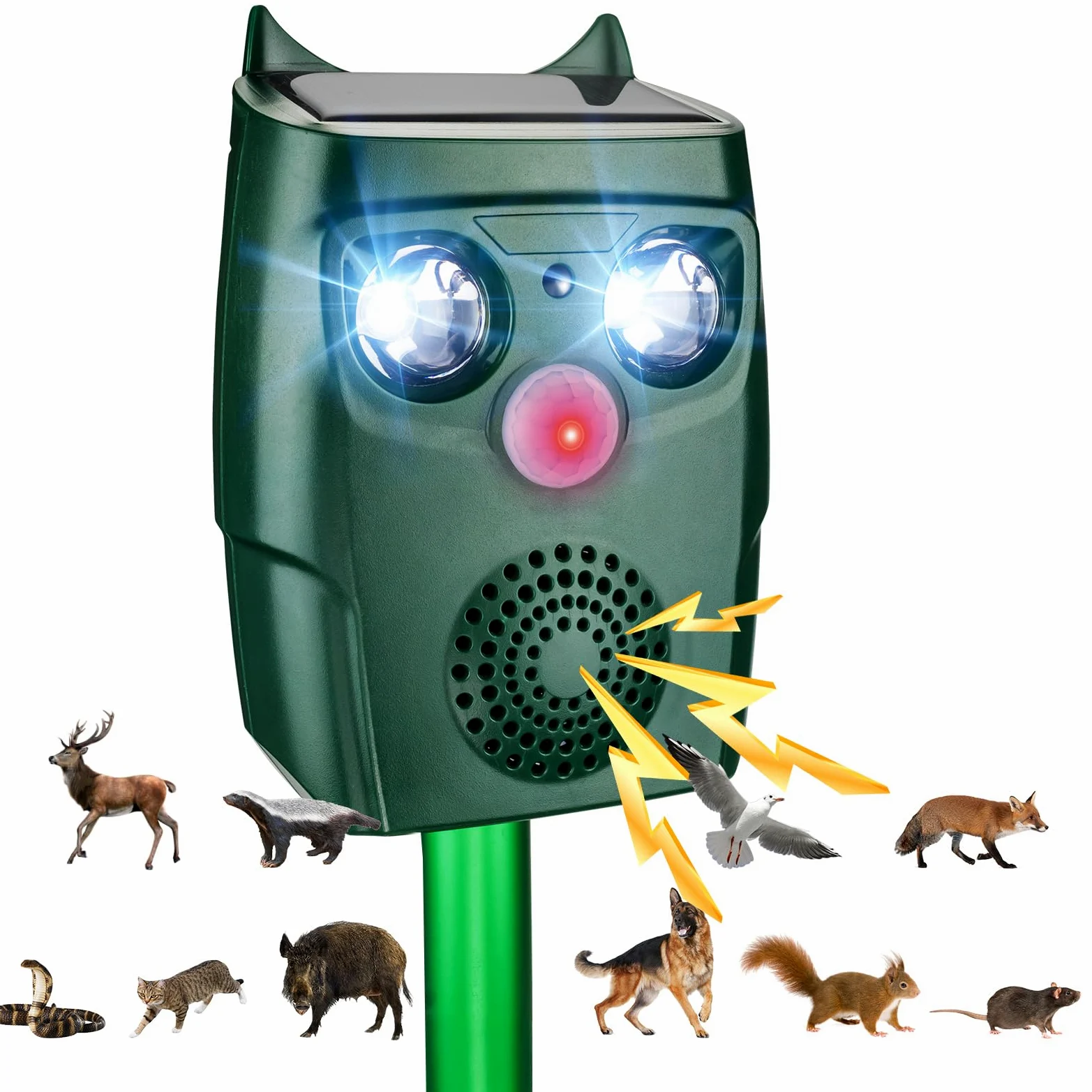 Ultrason Chat Exterieur pour Jardin, Ultrason Chat Exterieur avec Détecteur de Mouvement, 3 Modes Ultrasons et Flashs Peuvent Automatiquement Anti Pigeon, Répulsif Chien Extérieur