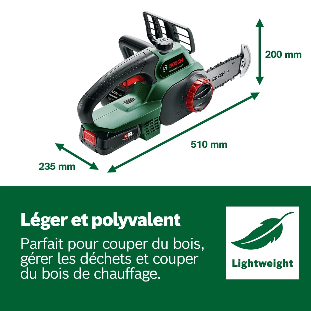 Bosch Tronçonneuse sans fil - UniversalChain 18 (Livrée sans batterie ni chargeur, avec huile 80 ml, système 18V, longueur de guide: 20cm)