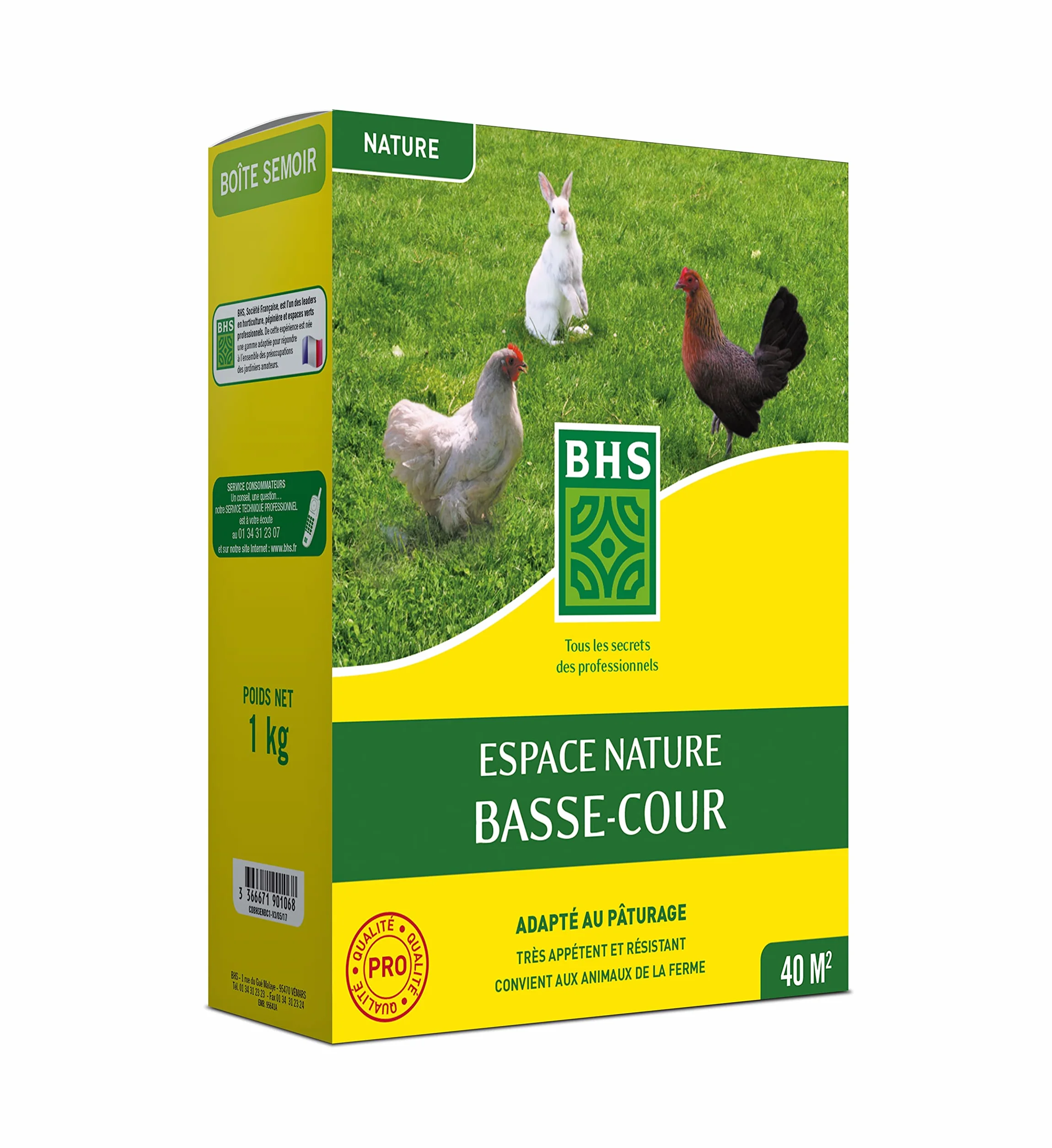 BHS Gazon Espace Nature Basse Cour 1kg 40 m² Riche en Protéine Implantation Rapide Et Homogène ENBC1