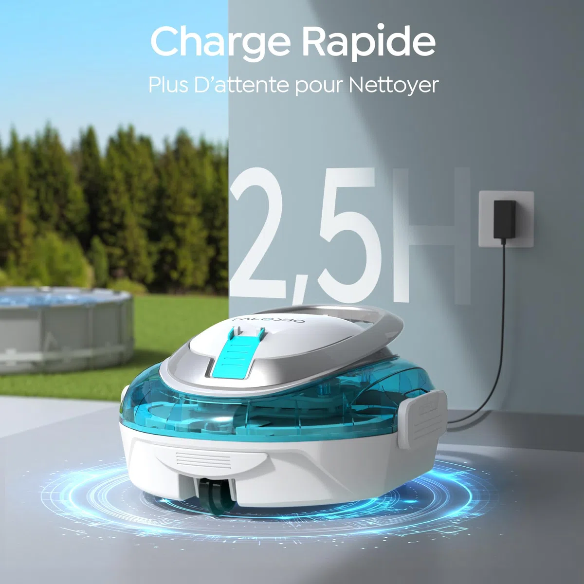 S2 Robot Piscine à Double Filtration, Nettoyeur de Piscine, Aspirateur Piscine sans Fil,Autonomie 90 Min