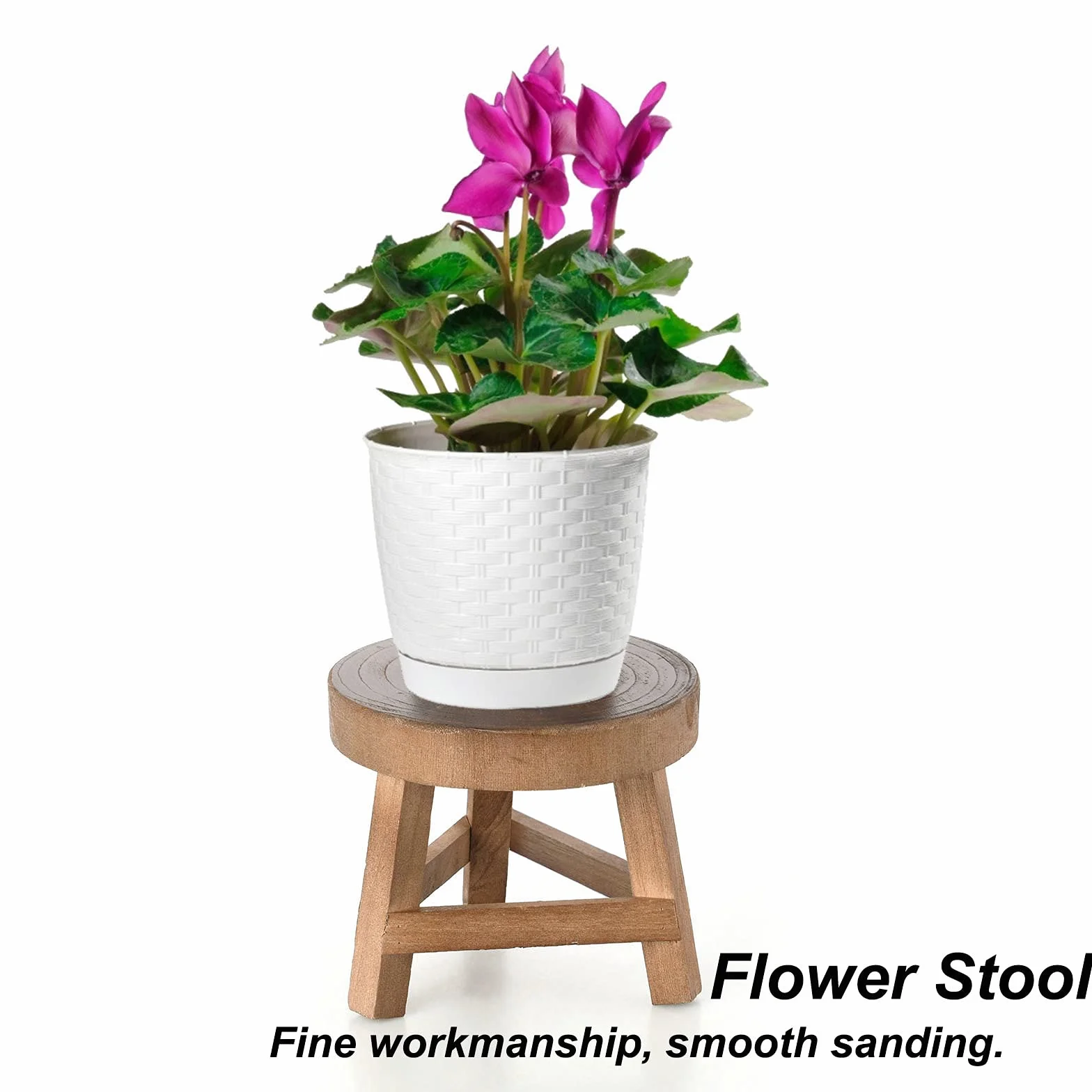 Mini Tabouret en Bois pour Plantes 17 cm - Décoratif Rond Support Pot de Fleurs pour Succulentes et Bonsaï