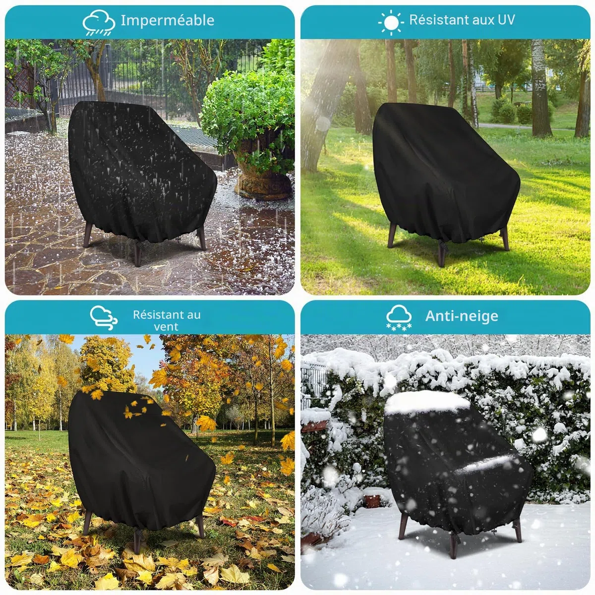 GARPROVM Housse de Chaise de Jardin 2 pièces, Housse pour Fauteuil 89x97x74cm, Housse de Protection pour chaises Extérieur, Tissu Oxford 420D Imperméable, bâche pour chaises de Balcon