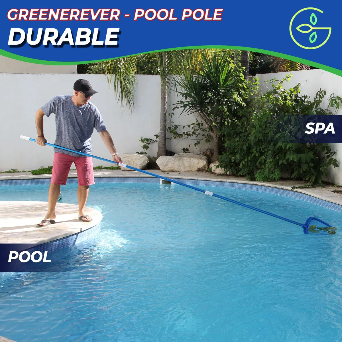 Perche de Piscine 270 cm en Aluminium pour Filets Skimmer Tige Télescopique Têtes d’Aspiration pour Tuyaux Râteaux Brosses | Longueur Réglable | 1,3 mm Perche Épaisse | Finition Bleue