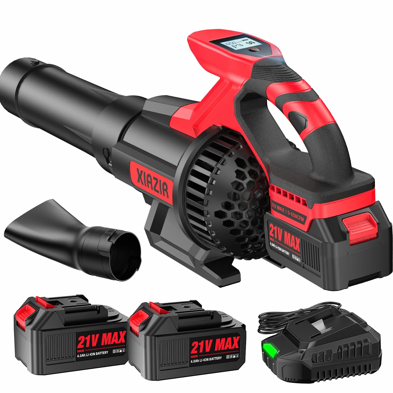 Souffleur de Feuilles sans Fil avec Écran LCD, 3 Vitesses, 2×4.0Ah Batteries et Chargeur Rapide, Souffleur Électrique Léger pour Entretien du Jardin, Allée, Feuilles, Poussière et Neige