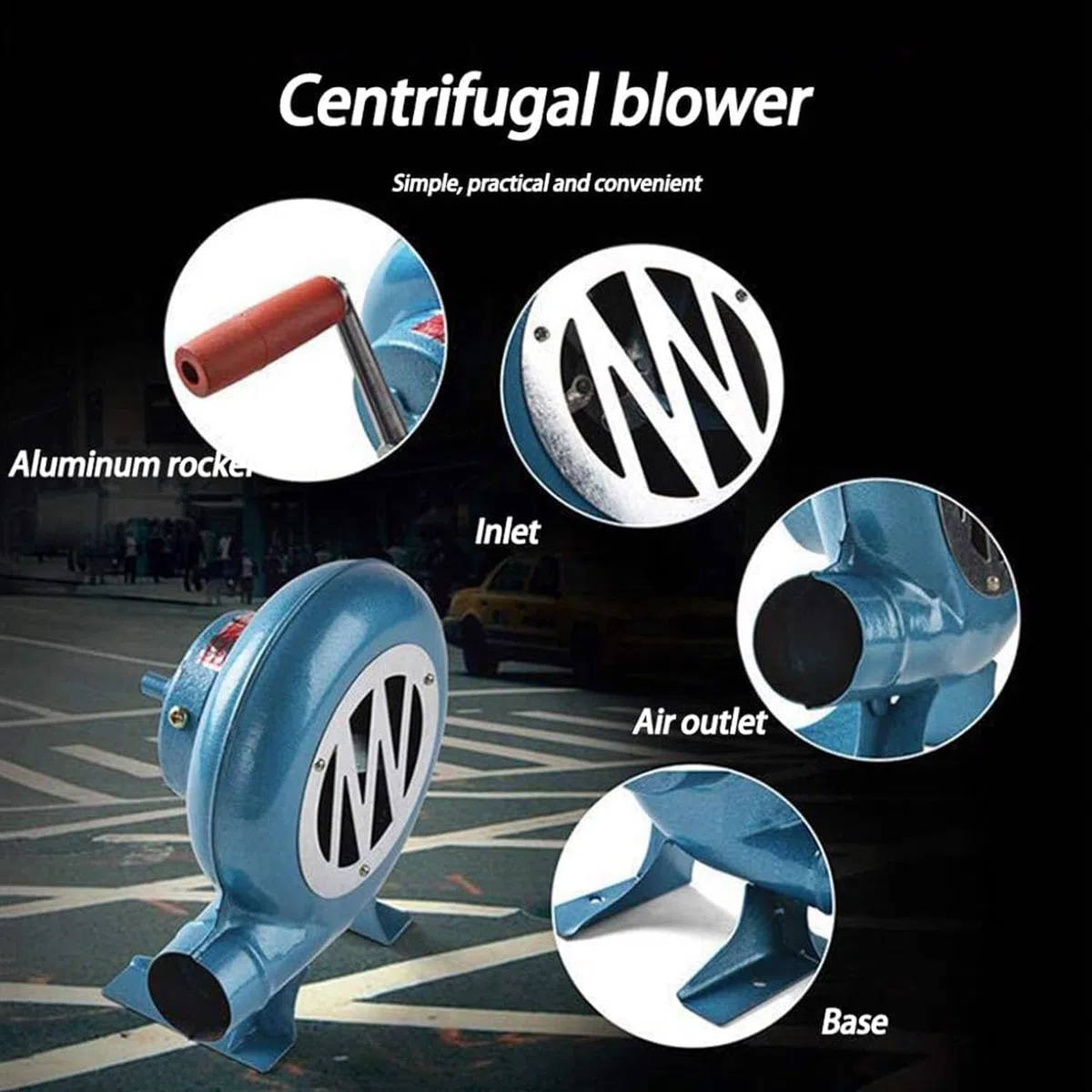 LegendTech Manivelle Forgeron Forge Souffleur Fer Gear Popcorn Ventilateur Manuel, Cuisson Manuel BBQ Air Blower, 80W à 350W,Bleu,300W