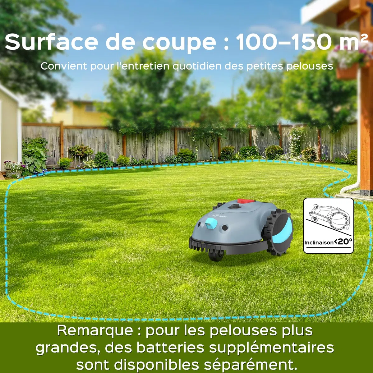 YARDCARE V100 Robot Tondeuse sans Fil Périphérique avec Navigation Visuelle, Détection d'obstacles 150, Robot Tondeuse Gazon avec Batterie(4Ah), Peigne à Herbe, Lames de Rechange