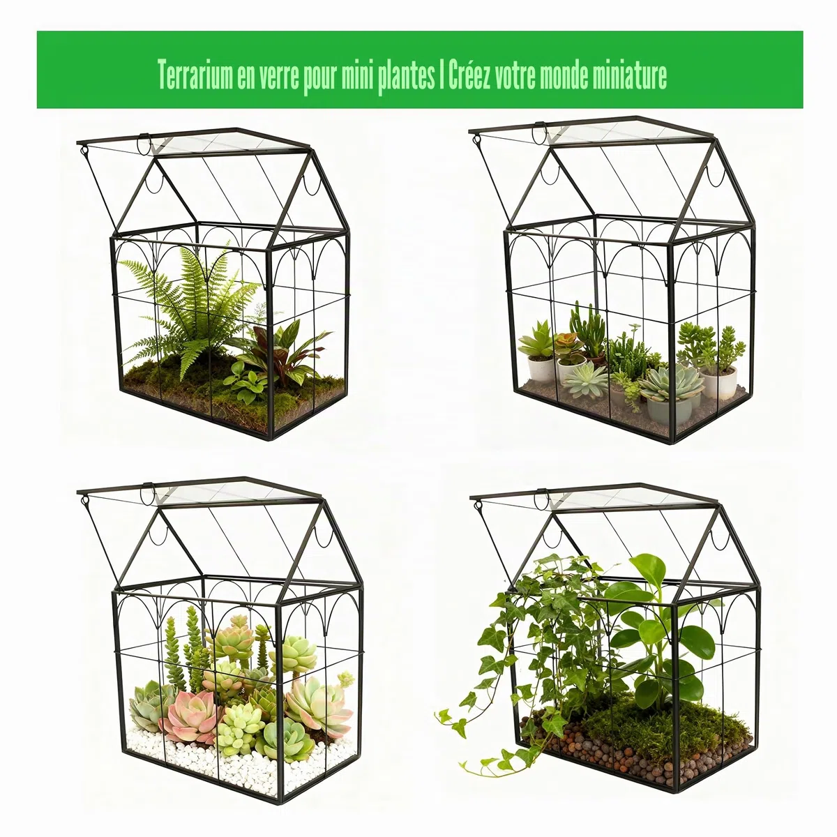 ElegantLife Terrarium en Forme de Maison Fait à la Main avec Couvercle pivotant sur Le Dessus pour fougère, Mousse, Cactus, Plantes aériennes (Plante Non Incluse)