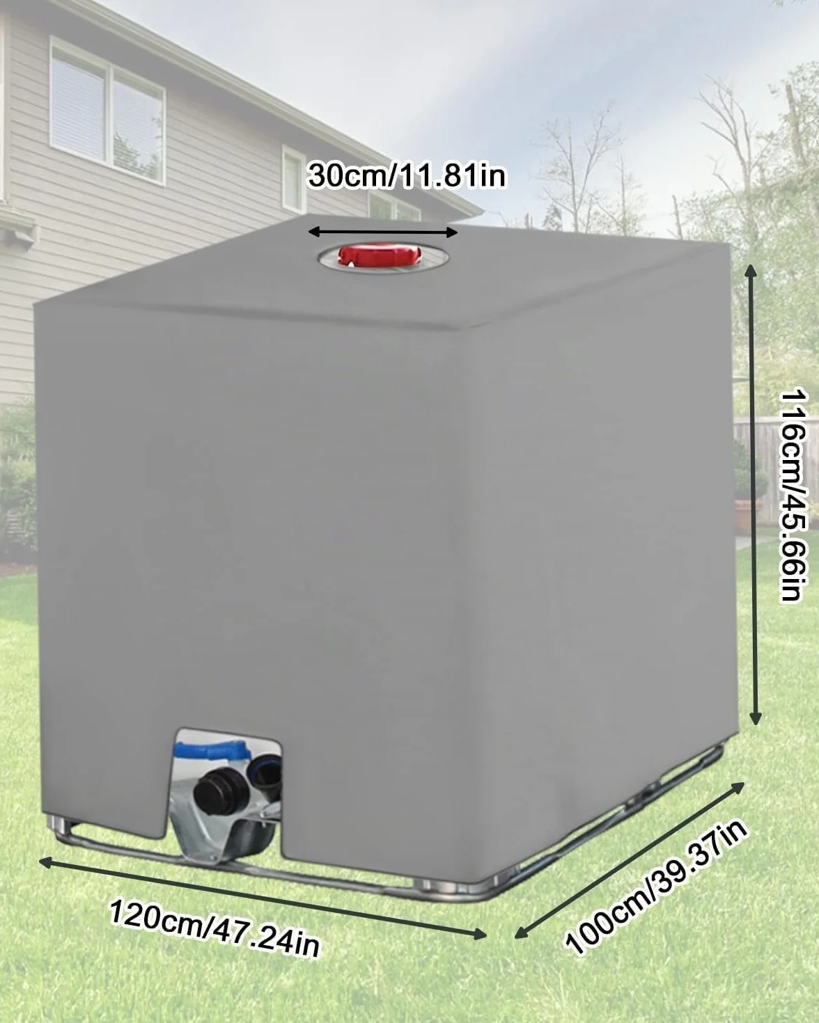 Bâche pour Cuve IBC 1000L Anti-UV Anti-Poussière 116 x 100 x 120 cm Gris