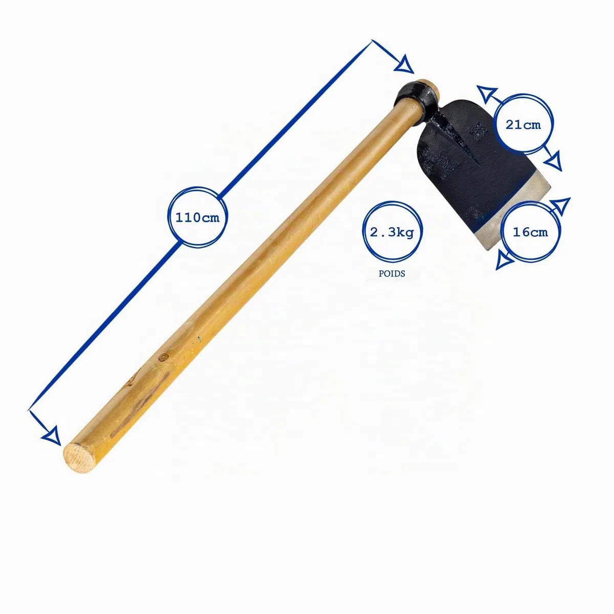 Harbour Housewares Houe à creuser Azada avec manche en bois - 110 cm - Houe de jardin pleine grandeur, outils de jardinage pour le jardinage, creuser le sol, le désherbage, l'aménagement | Acier forgé, manche bois, 110 cm, lame affûtée, équilibrée, travau