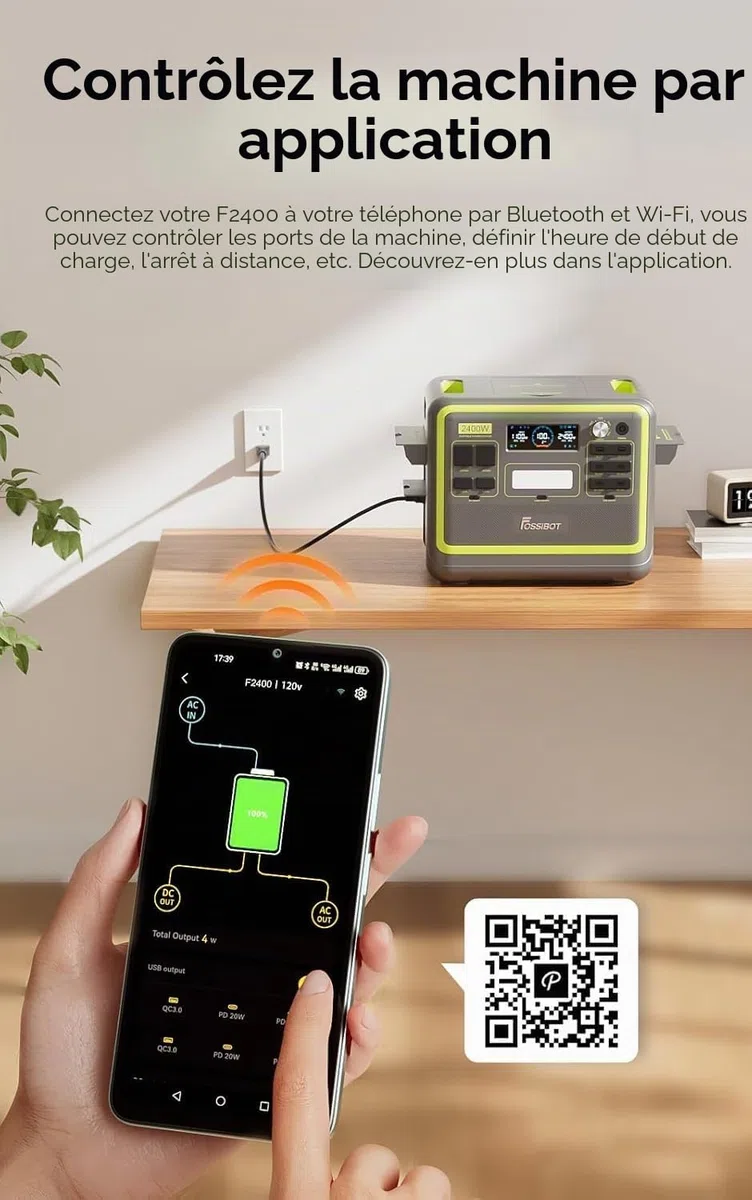 FOSSiBOT F2400 Generateur Electrique Portable, 2048Wh Batterie LiFePO4 Station électrique, 3 Sorties CA 2400W (4800W Pic) 230V Groupe Electrogene Solaire pour Camping, Voyage Maison/Bureau