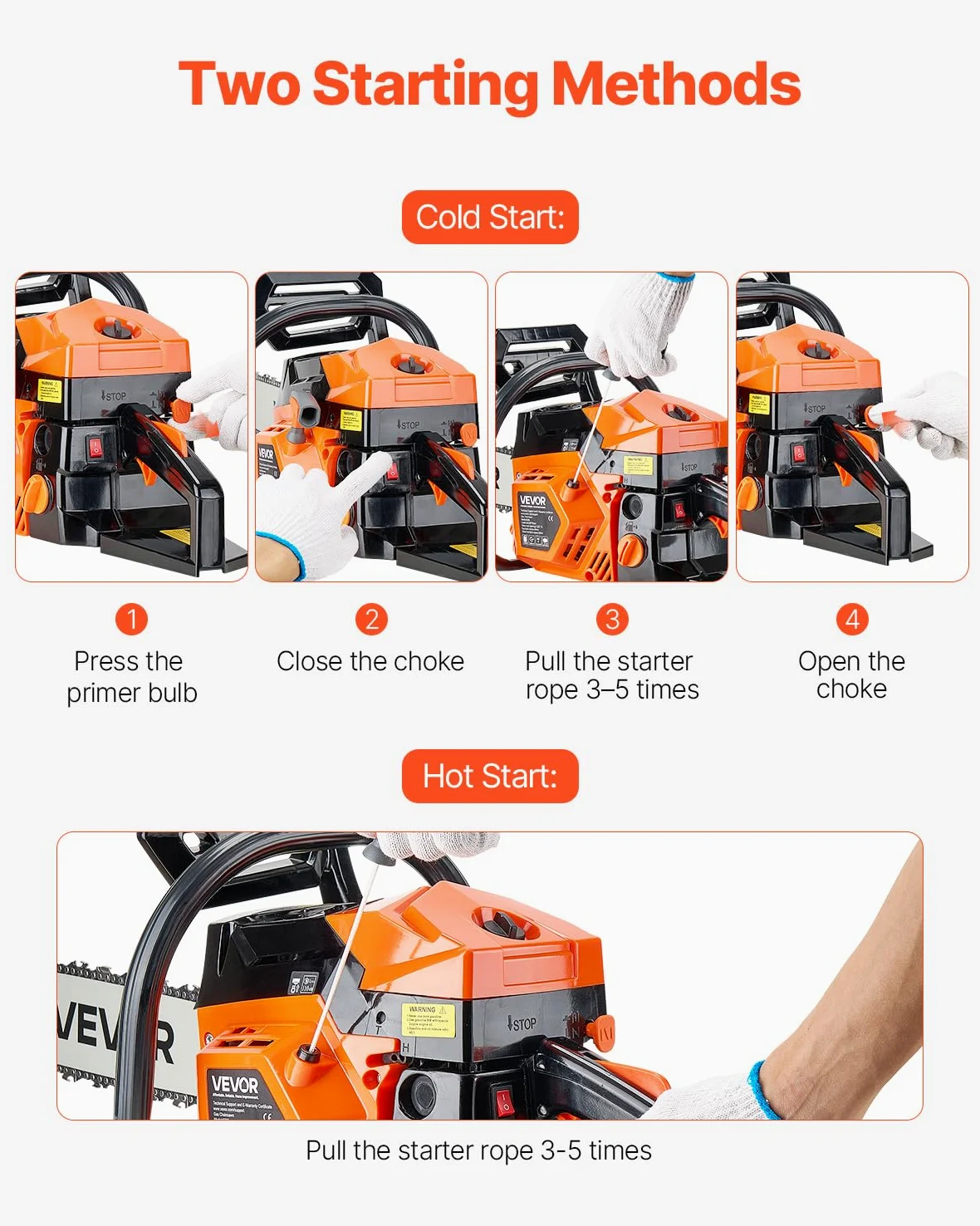 VEVOR Tronçonneuse à Essence 455 mm, Tronçonneuse Thermique 52 cc, 1,8 kW, avec Poignée Antidérapante, Double Réservoir de Carburant, pour Coupe de Bois, Élagage de Branches des Arbres, Défrichement