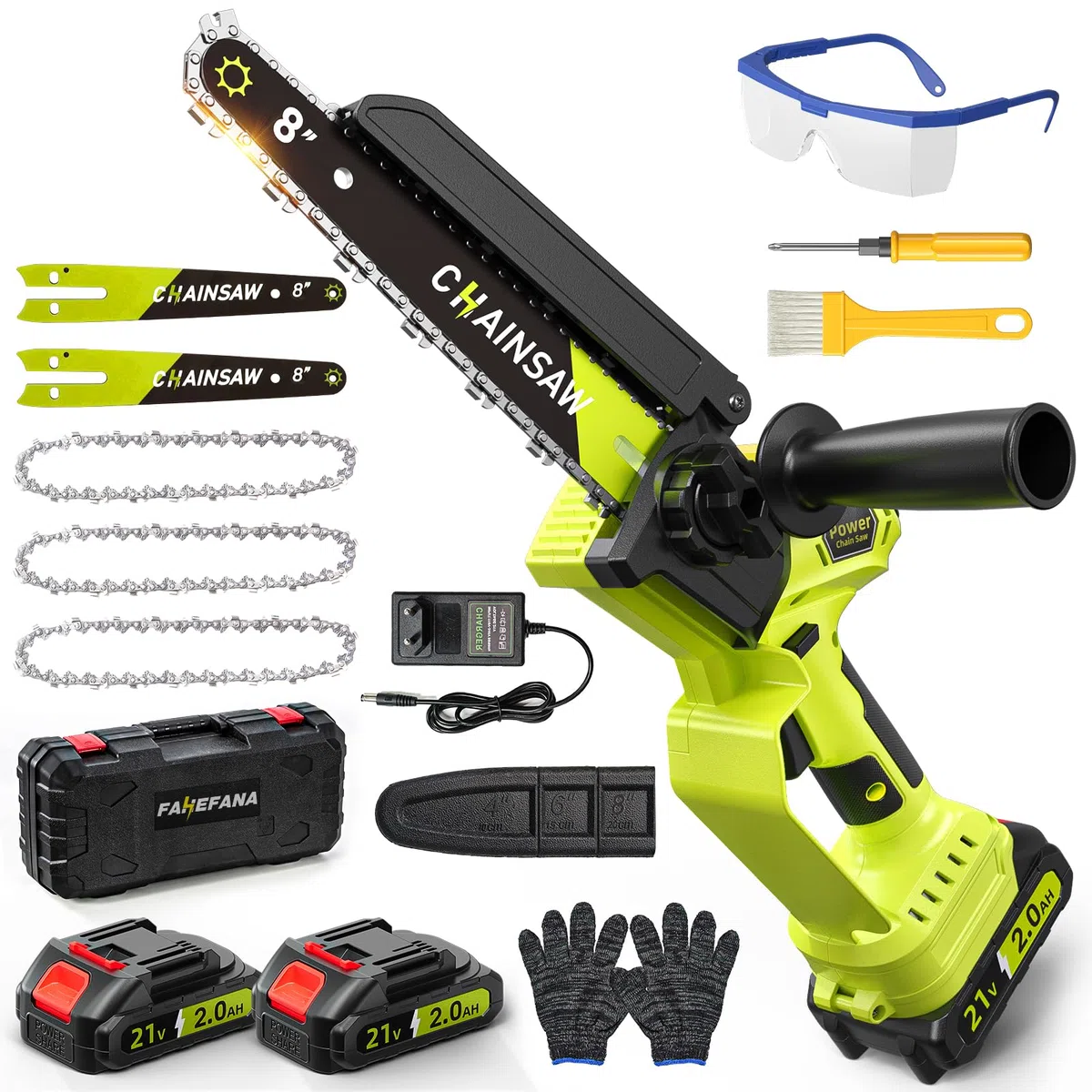 Mini Tronconneuse a Batterie 4000mAh, 8 Pouces 1300W Brushless Tronconneuse Électrique sans Fil avec Graisseur Automatique et Chaîne de Remplacement, Compatible Makita 18V, Idéal Extérieur & Jardinage