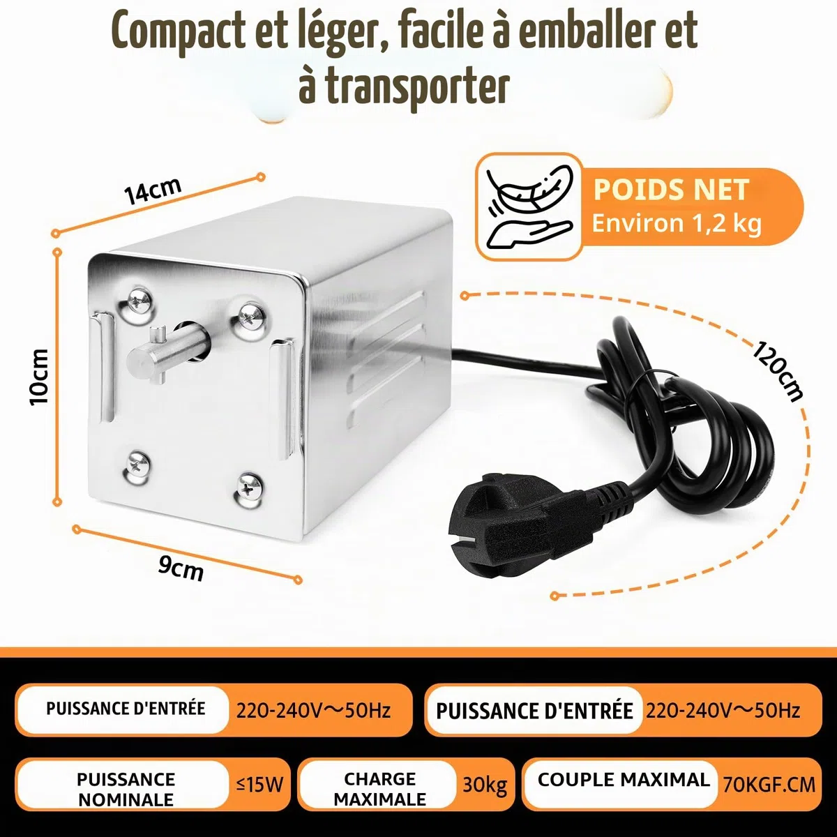 Moteur Tourne Broche Électrique pour Rotissoire Poulet, Moteur Barbecue Électrique 220V pour Rotissoire Verticale, Capacité de 30 kg, pour Barbecues en Extérieur, Réunions de Famille, Pique-Niques