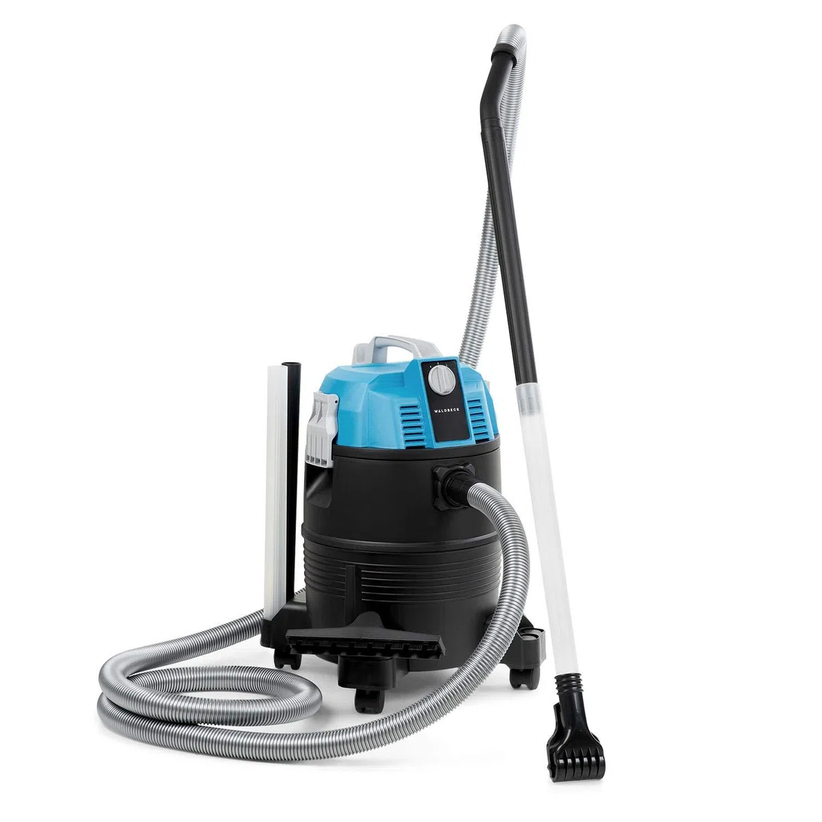 Waldbeck Lakeside Power Blue Edition - Aspirateur à boues de Bassin, Elimine Feuilles, Boue, Terre, Tube d'aspiration Transparent, Vidange Automatique du réservoir, 35 litres, 1400 W, Bleu