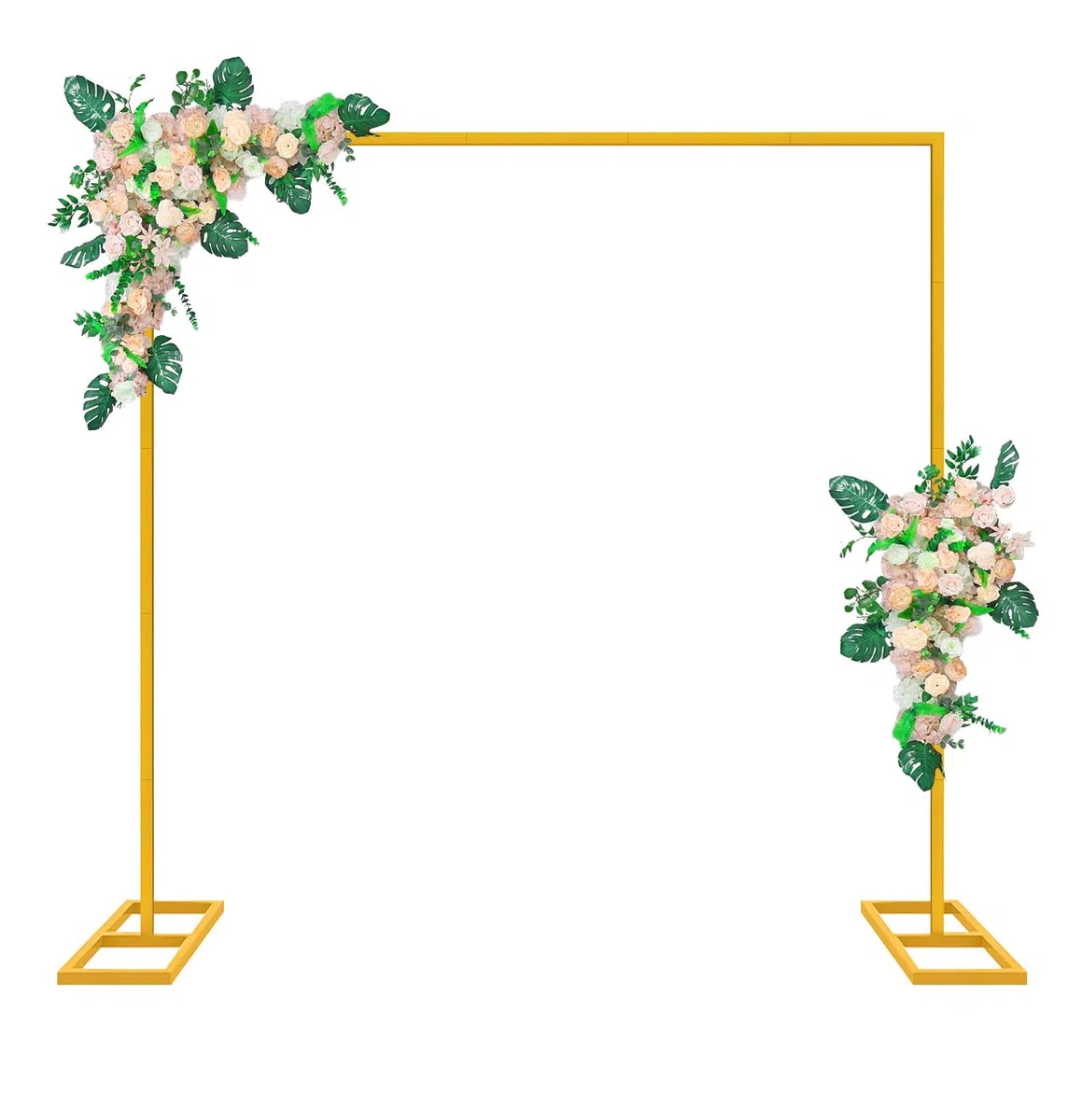 2.5M Doré Arche de Mariage Réglable avec Base en T, Structure Carrée Moderne, Support d'arche de Mariage Arche Ballon Anniversaire Arche Décoration pour Cérémonie/Mariage/Anniversaire/Fête