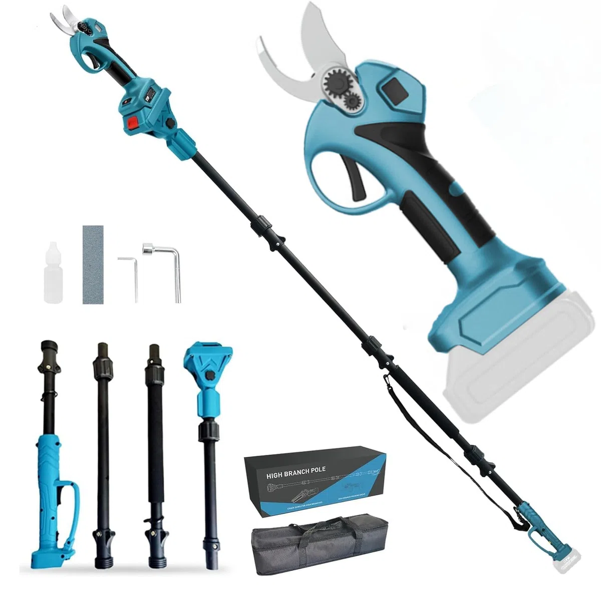 Sécateur électrique 30 mm, 2 en 1, télescopique, compatible avec batteries Makita, sécateur sans fil, portée maximale jusqu'à 4,5 m, sans fil (sans batterie)
