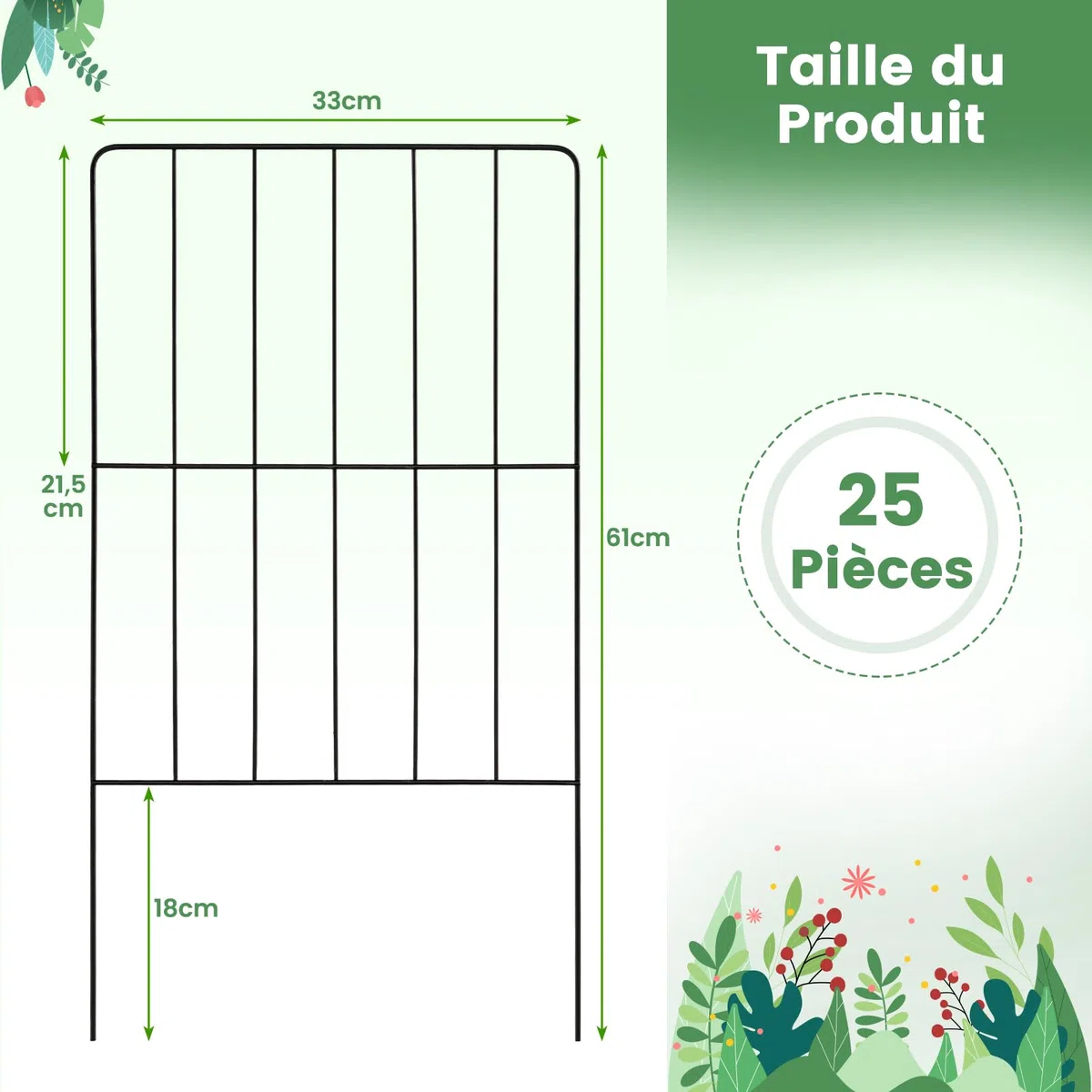 COSTWAY Clôtures de Jardin 25 Pièces Pliable en Métal, Barrière Jardin Exterieur pour Animaux Résistant à la Rouille, Décoratives pour Terrasse Aménagement Paysager, 33 x 60CM