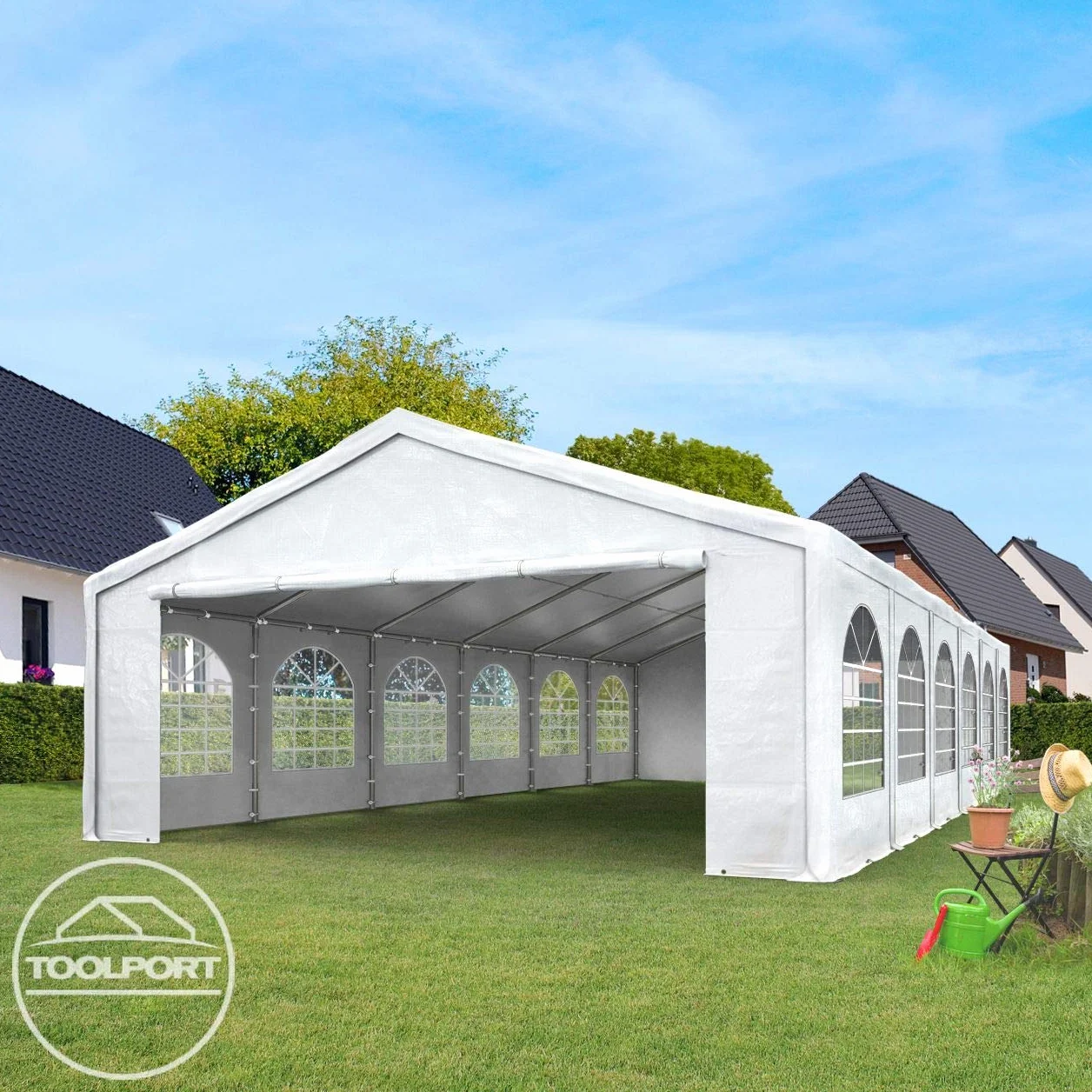 Tente de réception 4x8 m Toile PE 450 N Blanc Acier galvanisé avec raccordement par vissage