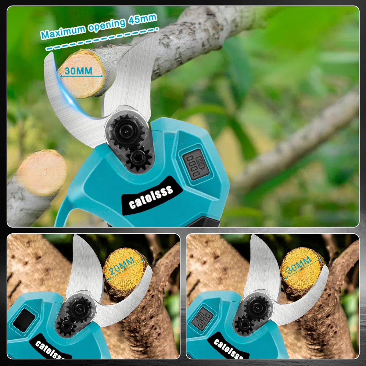 Coupe-branches sans fil compatible avec batterie Makita 18 V, sécateur sans balais avec 2 vitesses, affichage numérique, diamètre de coupe maximal de 45 mm, pierre à aiguiser et lames de rechange