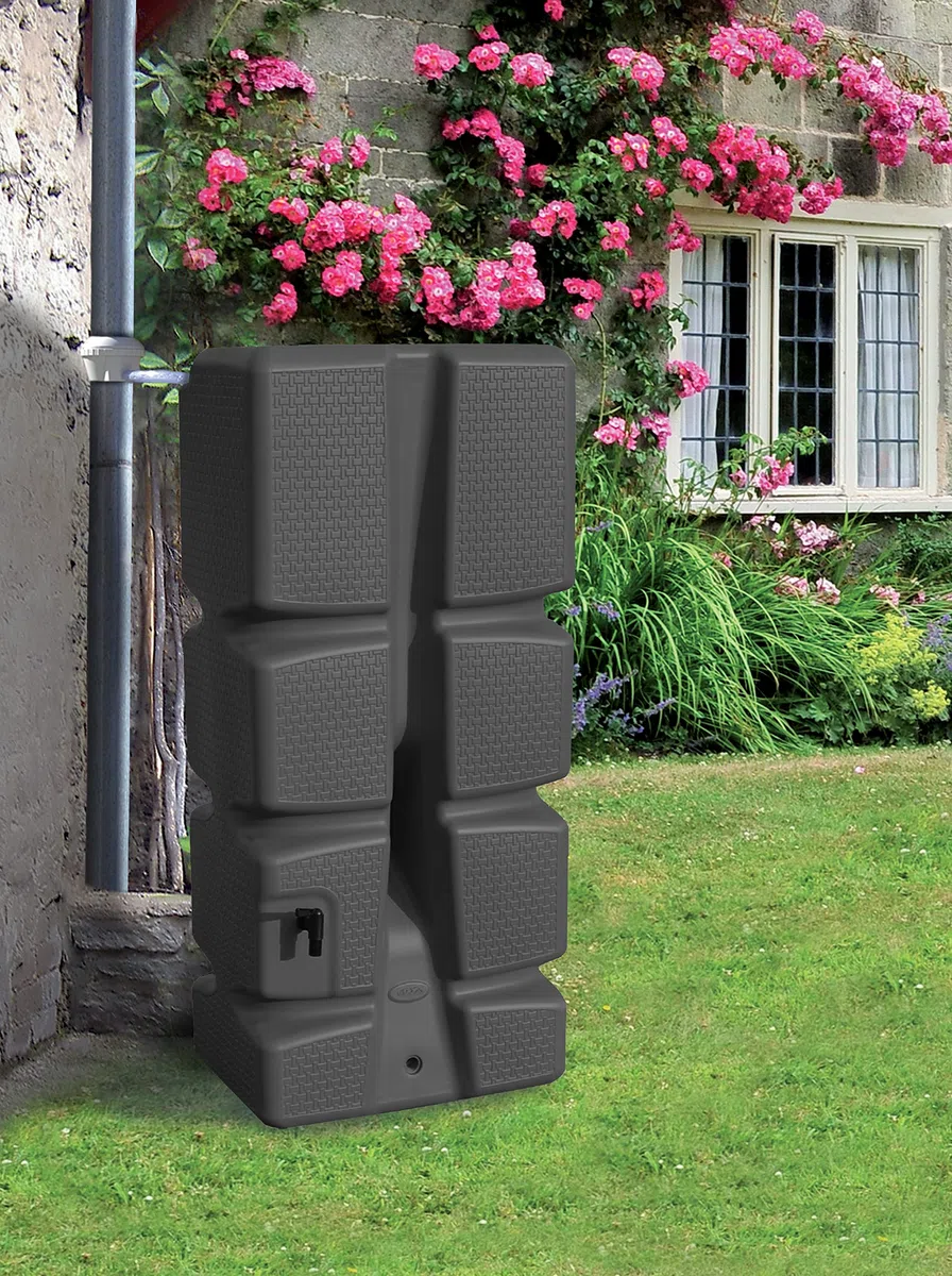 EDA - Récupérateur d'eau RÉCUP'ECO 310 L - Décor Tressé - Kit Collecteur Filtrant Inclus + Robinet - Gris Anthracite