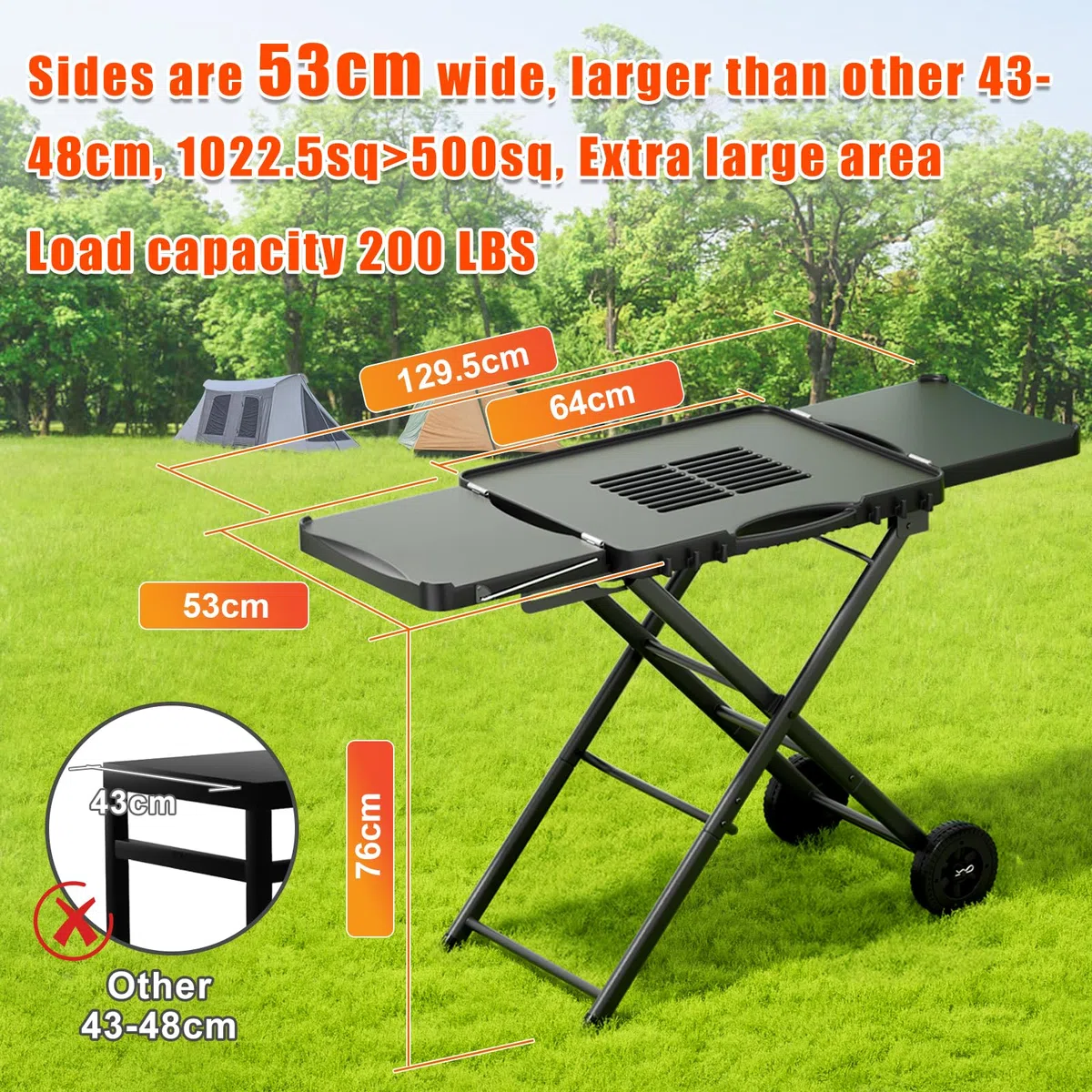 GFTIME Chariot de barbecue portable pour Weber, Ninja, Ooni, Blackstone, Nexgrill, Traeger et autres marques | Chariot de barbecue d'extérieur avec roues, tables
