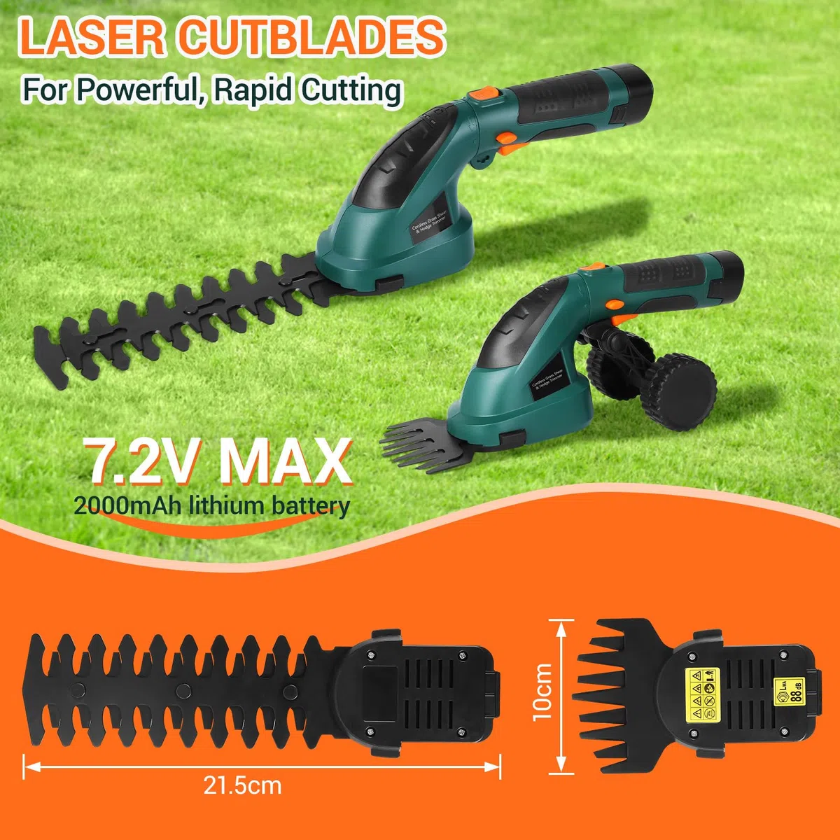 LIFERUN Taille-haie électrique 7,2 V 2000 mAh, 2 en 1 Taille haie Telescopique, Cisaille à Gazon avec Chargeur, Coupe Bordure sans Fil, Coupe haie pour Jardin, Gazon, Arbuste, Pelouse, Vert foncé