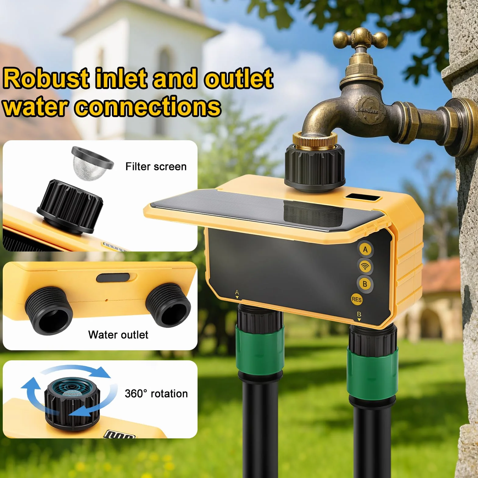 Smart Programmateur Arrosage WiFi 2 Voies, Solaire y Batterie Intégrée, Contrôleur d'irrigation Automatique à Distance Wi-FI pour Plantes D'intérieur, Jardin