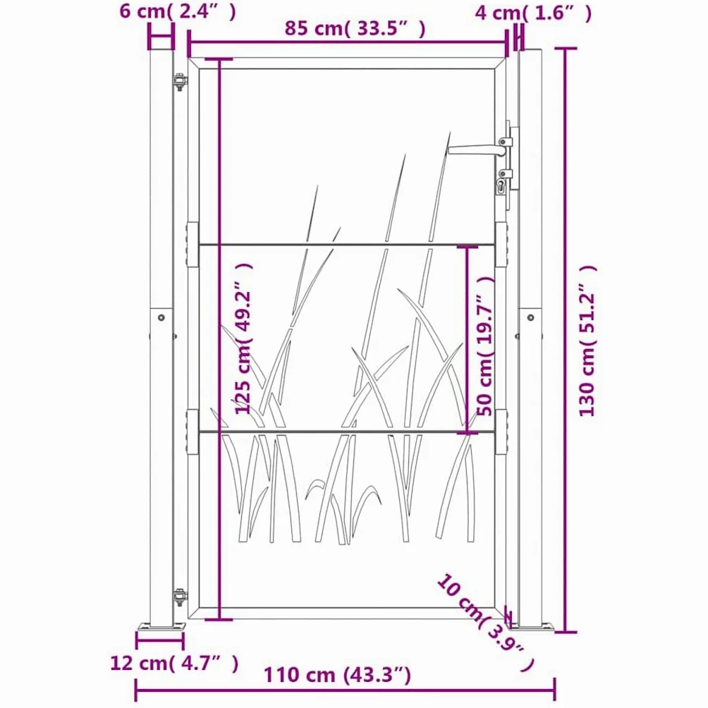 vidaXL Portail de Jardin, Portillon de Patio, Barrière de Sécurité, Porte d'Extérieure Terrasse, Anthracite 100x125 cm Acier Conception d'herbe
