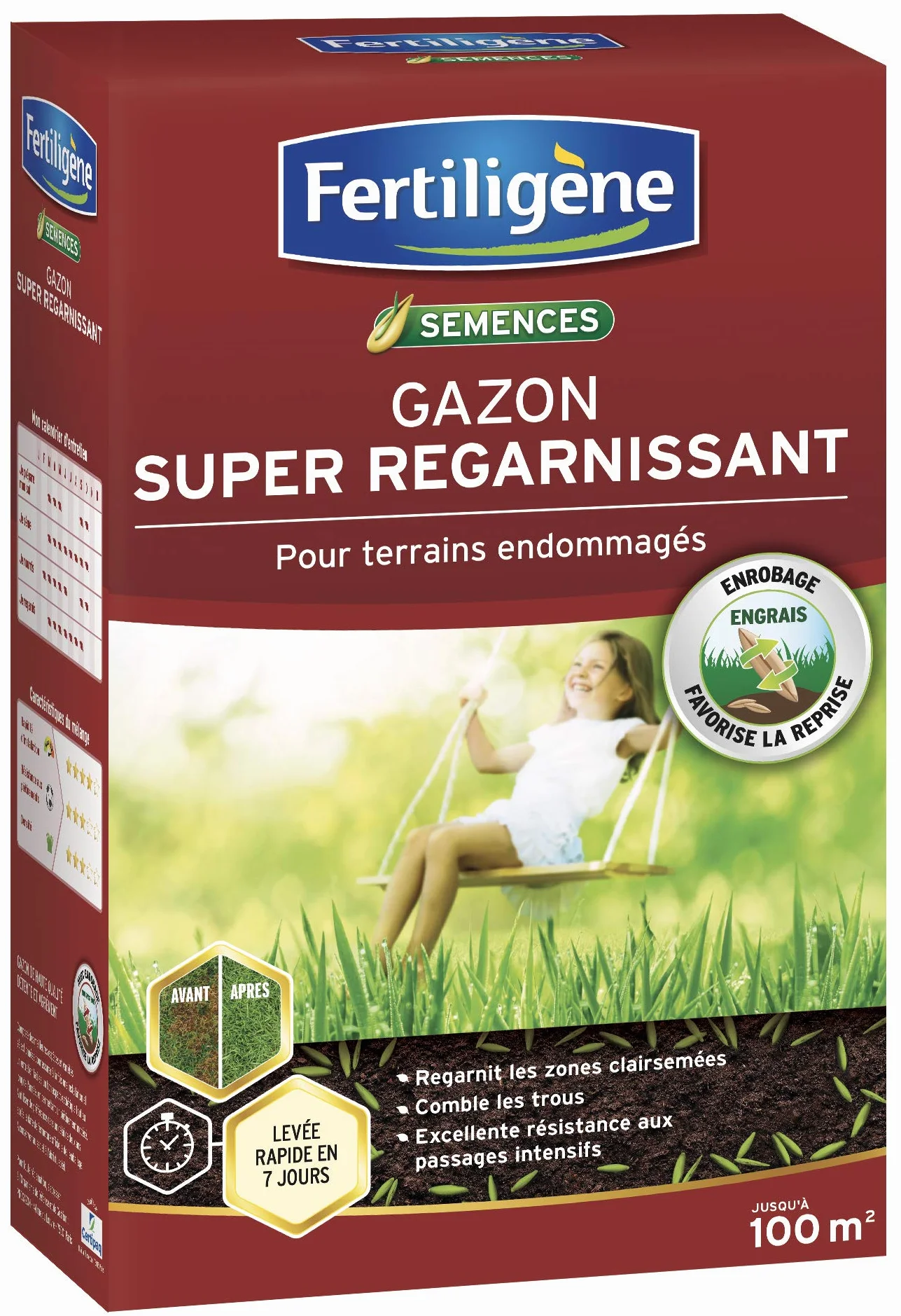 FERTILIGENE REGAR100 Semences Gazon Super Regarnissant 2 kg - Premières pousses en 1 semaine - Pour 100 m²