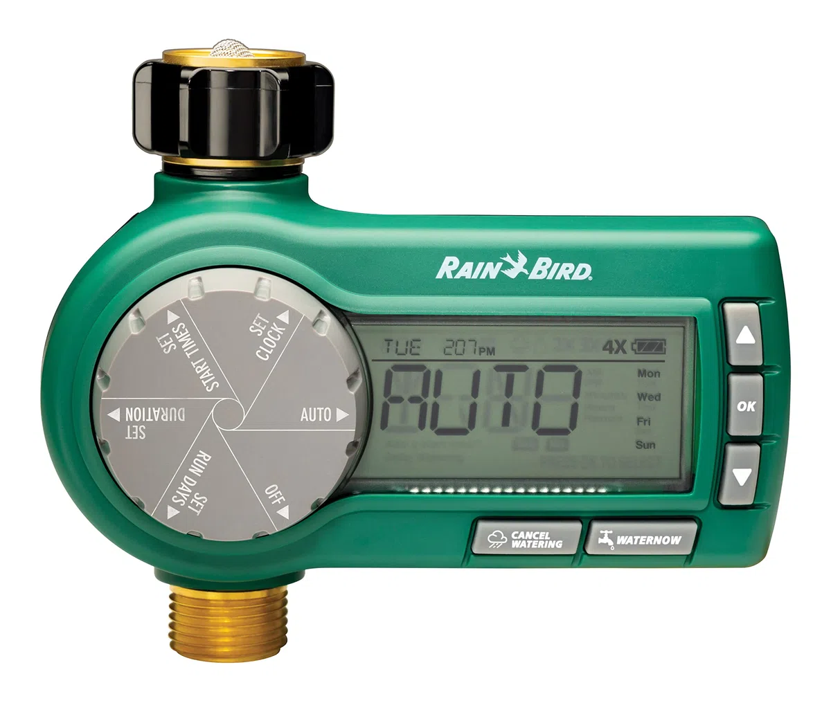 Rain Bird 1ZEHTMRP Minuteur/contrôleur électronique numérique de qualité Professionnelle pour Tuyau - Une Zone/Station - Fonctionne avec Piles, entrée/Sortie en Laiton, Plastique, Vert