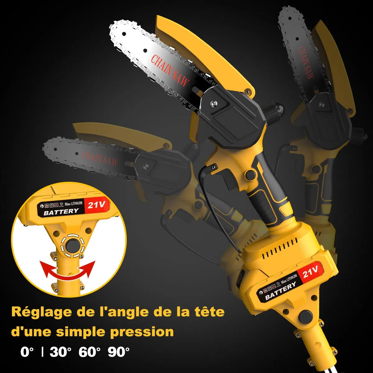 2 EN 1 Tronçonneuse à Batterie Télescopique & Elagueuse sur Perche sans Fil Mini Tronconneuse avec 2 Batteries Coupe Branche Electrique avec Système de Lubrification Tête Pivotante pour Jardin