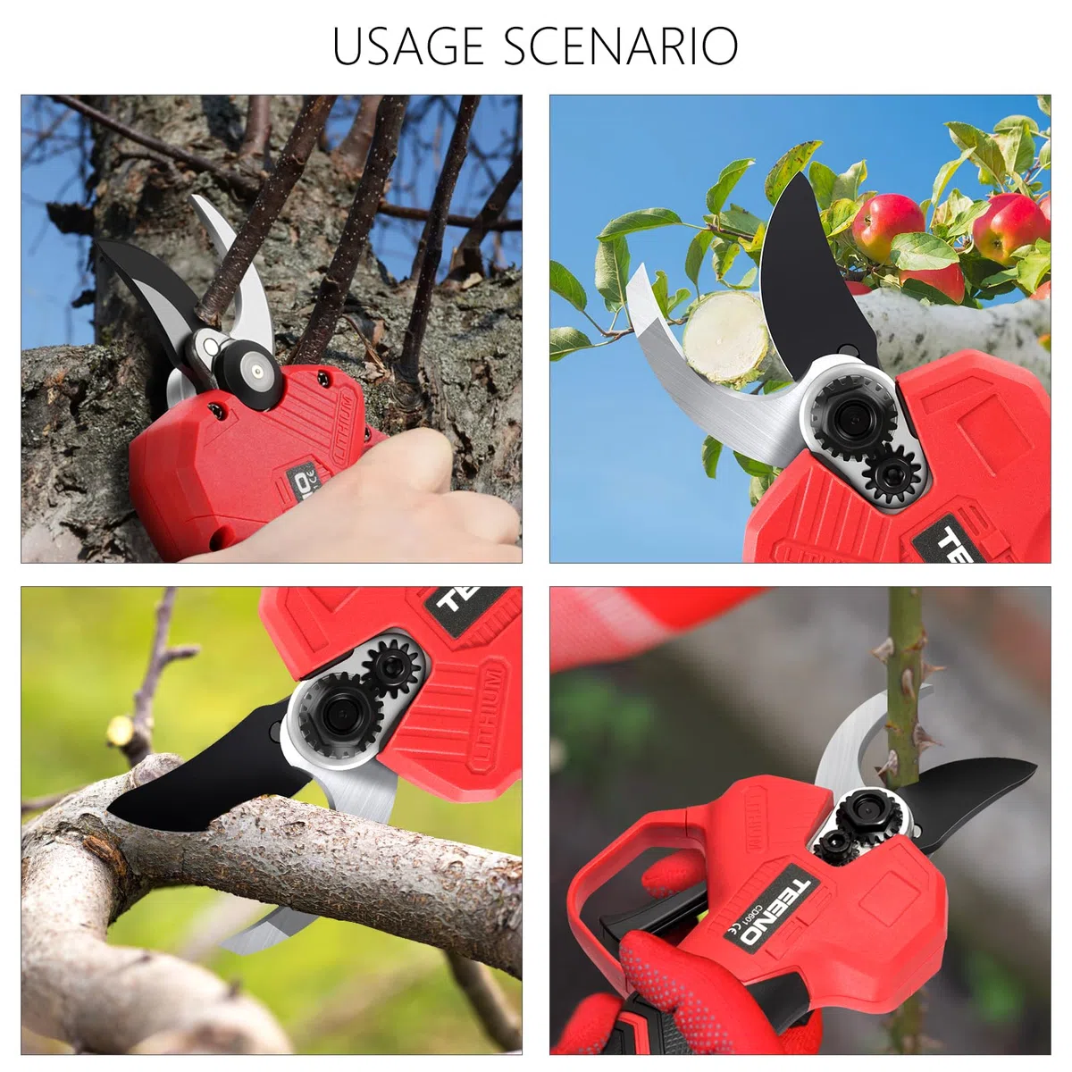 TEENO Sécateur Électrique Sans Fil Brushless 30mm avec écran,2000mAh Batterie,Sécateur Professionnel Lame Convient Pour Les Jardins,Les Branches (deux batterie)