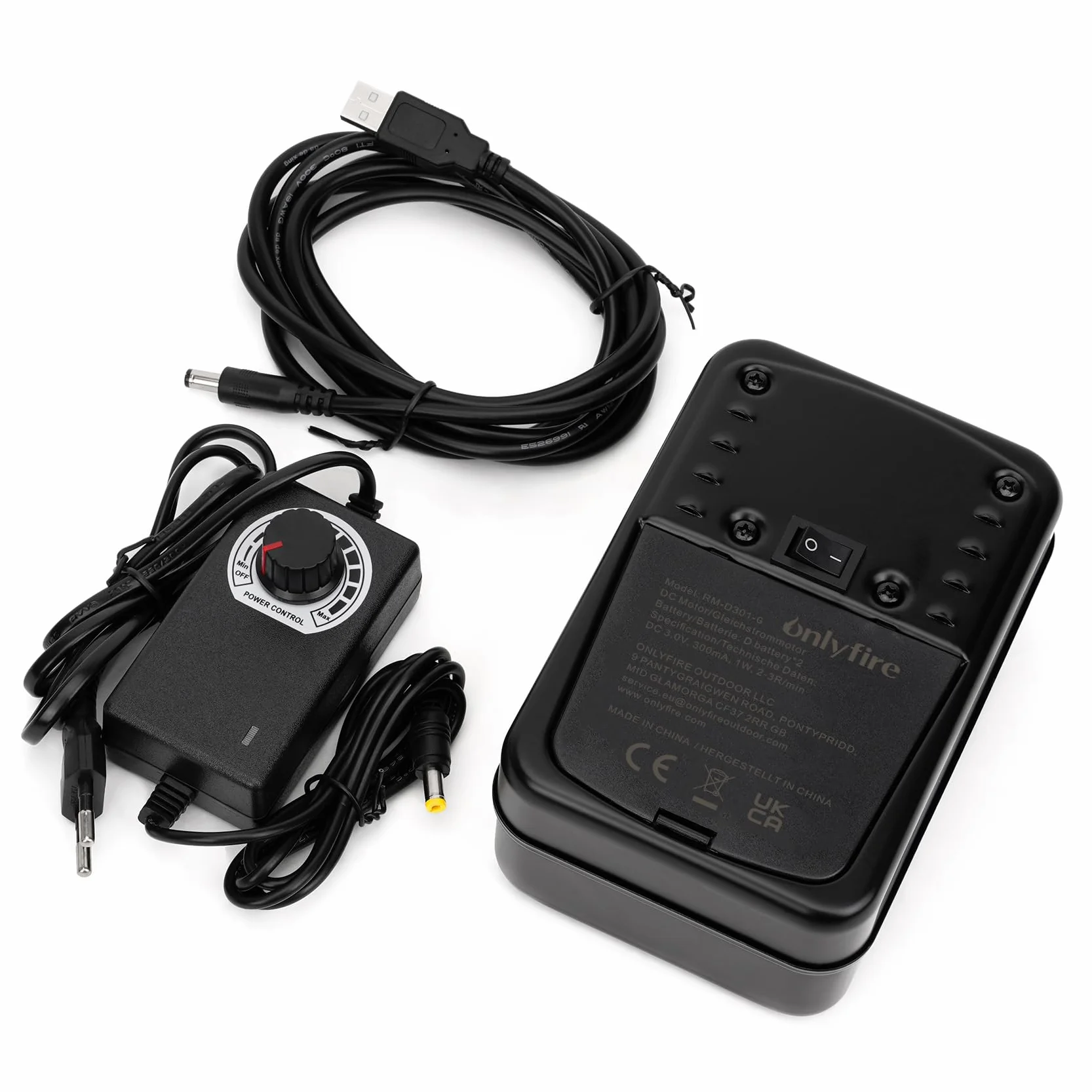 onlyfire Moteur Tournebroche Électrique 3 en 1 pour Barbecue - Alimentation Secteur, Piles D ou Câble USB – Vitesse Réglable 1,5 à 7 RPM – Compatible avec Rotissoire, Méchoui et Broche à Viande