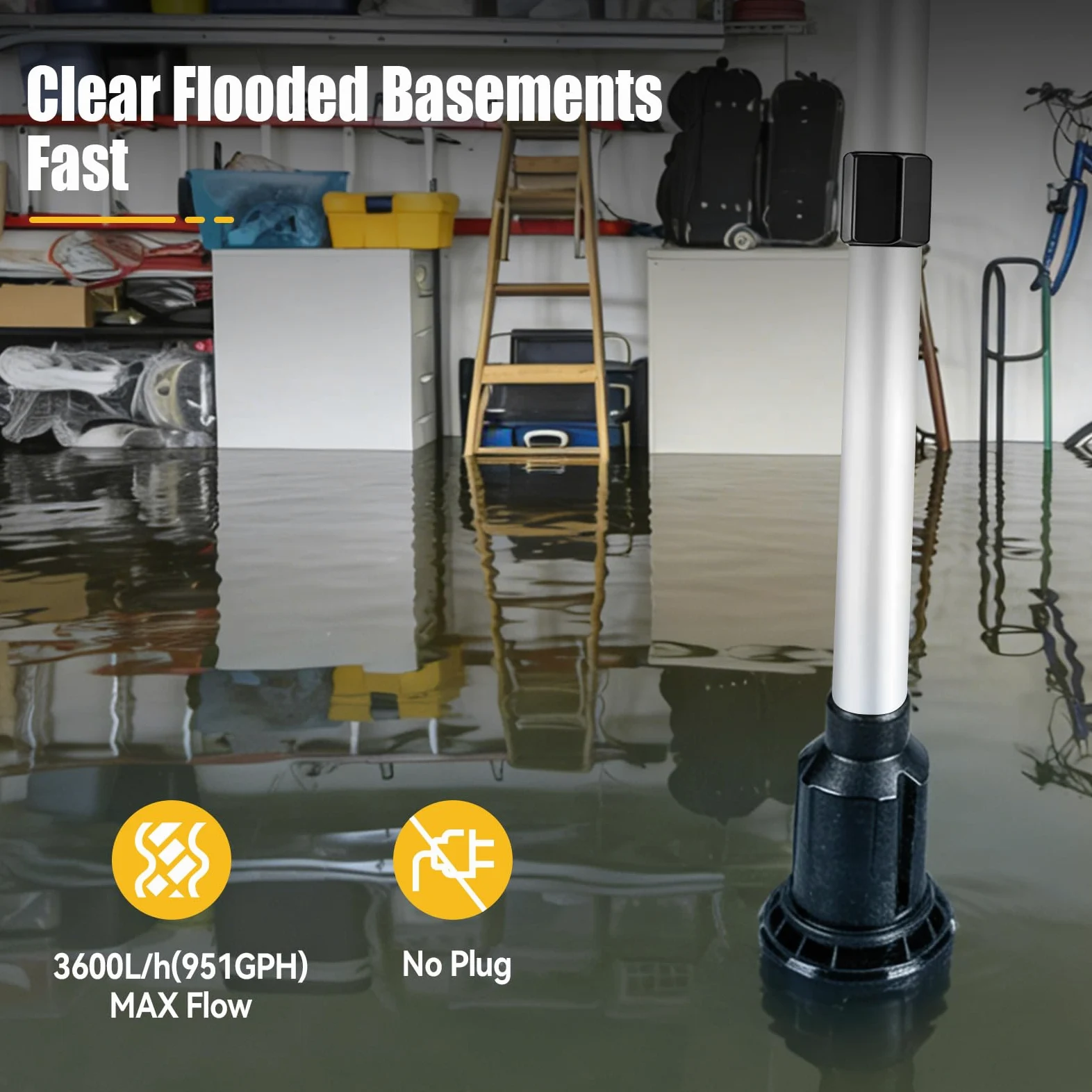 Pompe de transfert d'eau sans fil compatible avec De-Walt 18V, pompe de transfert portable, hauteur de tête de 3 m, débit élevé de 3600 L/h pour sous-sol, piscine, étang, barils de pluie, vidange de