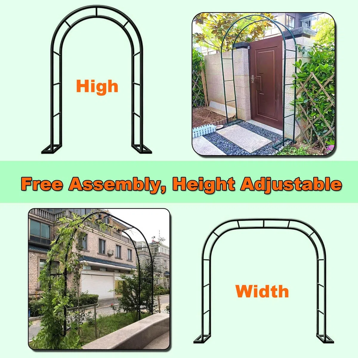 Arche de Jardin en Métal Fer Antirouille, Arche Rosier de Robuste pour Plante Grimpante, Décoration de Cérémonie Fête, 80cm 140cm 180cm 200cm 240cm 280cm 300cm 350cm(Brun,W140 X H230cm)