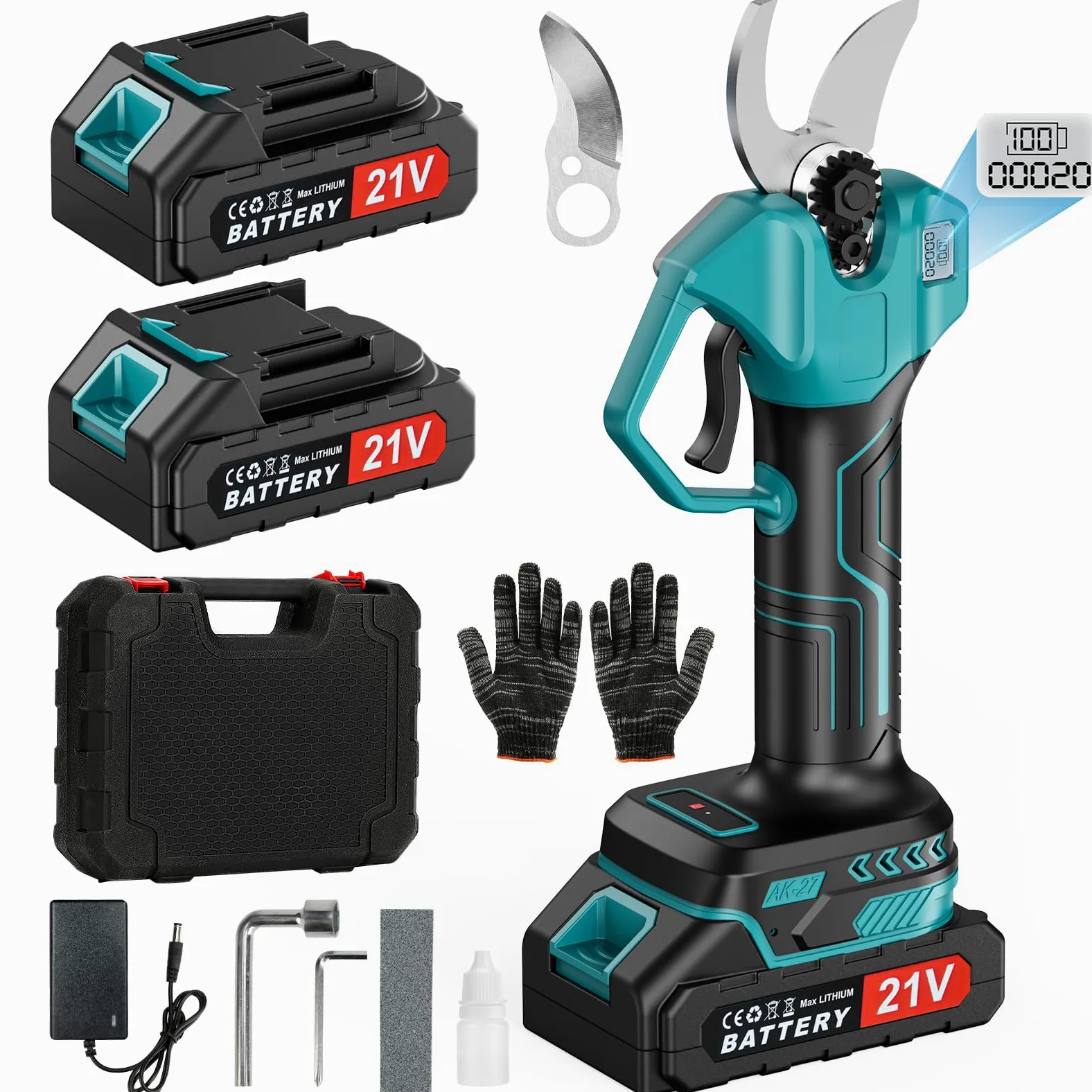 Sécateur Électrique Sans fil - Secateur a Batterie avec 2 Batteries 2000mAh & Écran LCD, Ciseaux de Jardin Professionnel pour Taille Haies, Arboriculture, Vignoble et Arbres Fruitiers
