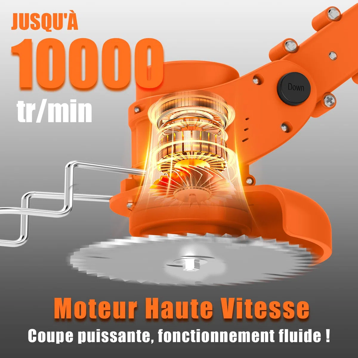 Coupe Bordure sans Fil avec Batterie Pliable 60cm, Debroussailleuse Electrique 2 Batterie 21V, Manche Télescopique 105-130cm et 26 Lames pour Entretien de Pelouse et Finitions de Jardin (Orange Foncé)