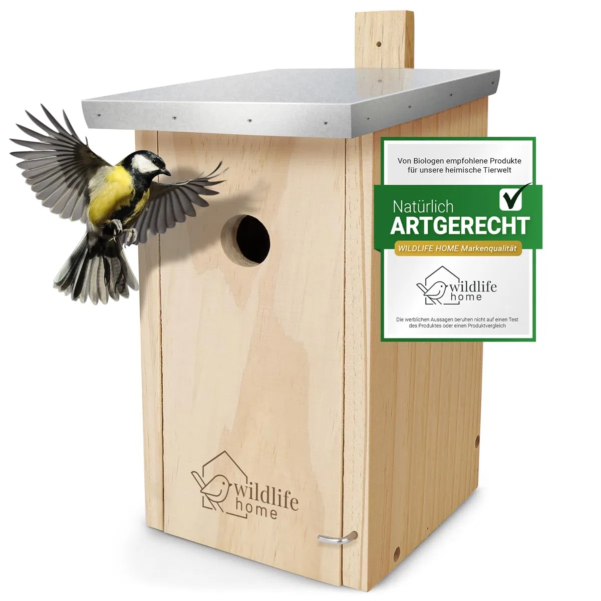 WILDLIFE HOME Nichoir mésanges avec toit en métal pour mésanges charbonnières, etc. I selon NABU en bois massif vissé I Résistant aux intempéries et non traité I Nichoir à suspendre