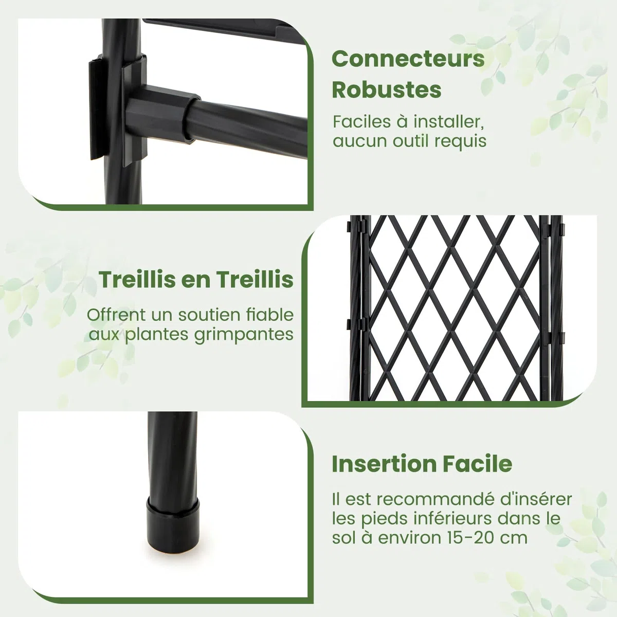 GOPLUS Arche de Jardin 210 CM avec Treillis, Arceau Porte de Jardin Rosiers Exterieur en Métal pour Plantes Grimpantes,Plantes Vignes, Décoration de Fête Mariage (Noir,170 x 39 x 210 cm)