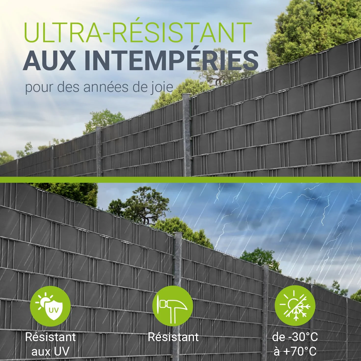 Juskys Rouleaux brise-vue en PVC pour clôtures à barreaux doubles - 2 rouleaux de 35 m, 60 clips de fixation - film anti-regards pour clôture protection visuelle protection contre le vent - anthracite