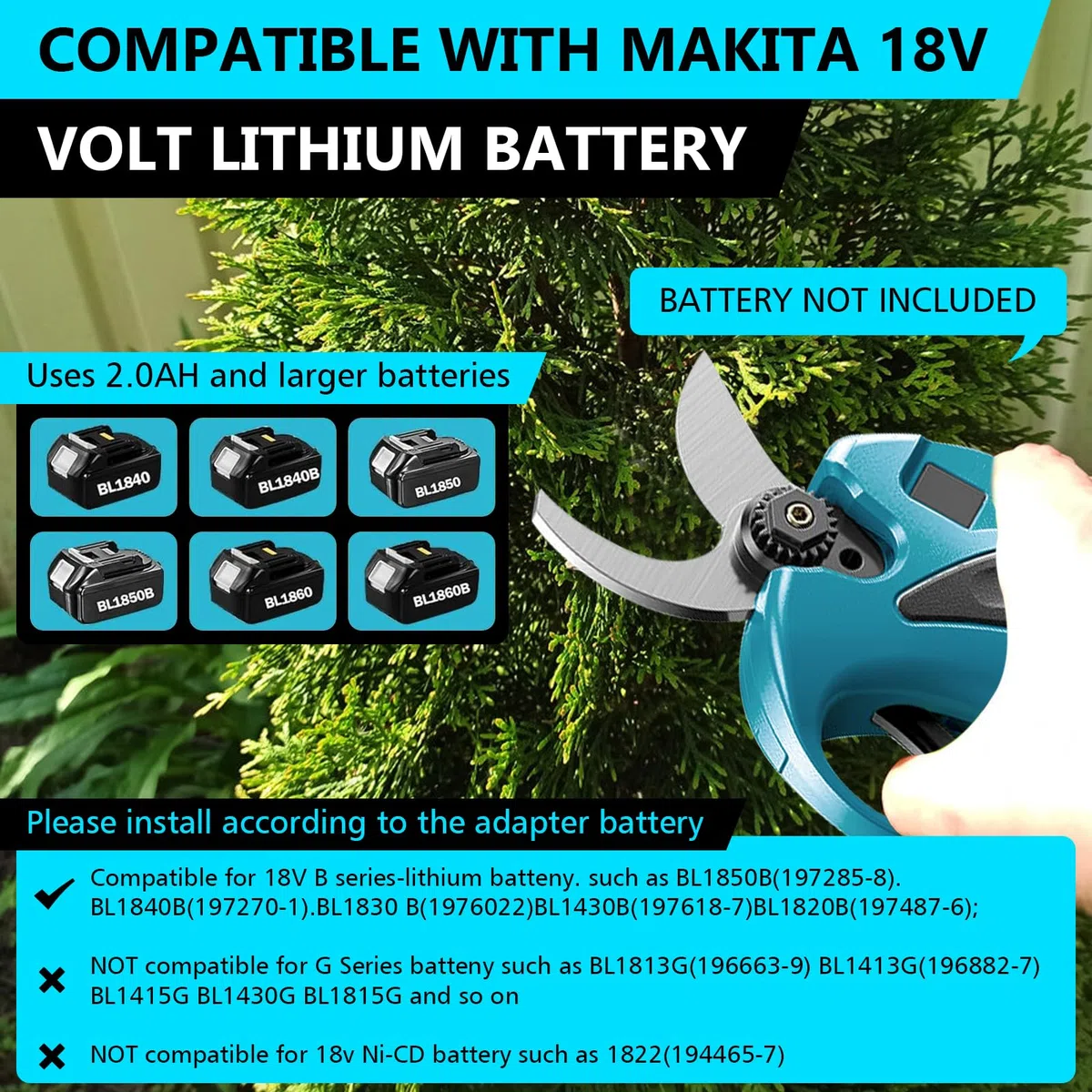 Sécateur électrique 30 mm, 2 en 1, télescopique, compatible avec batteries Makita, sécateur sans fil, portée maximale jusqu'à 4,5 m, sans fil (sans batterie)