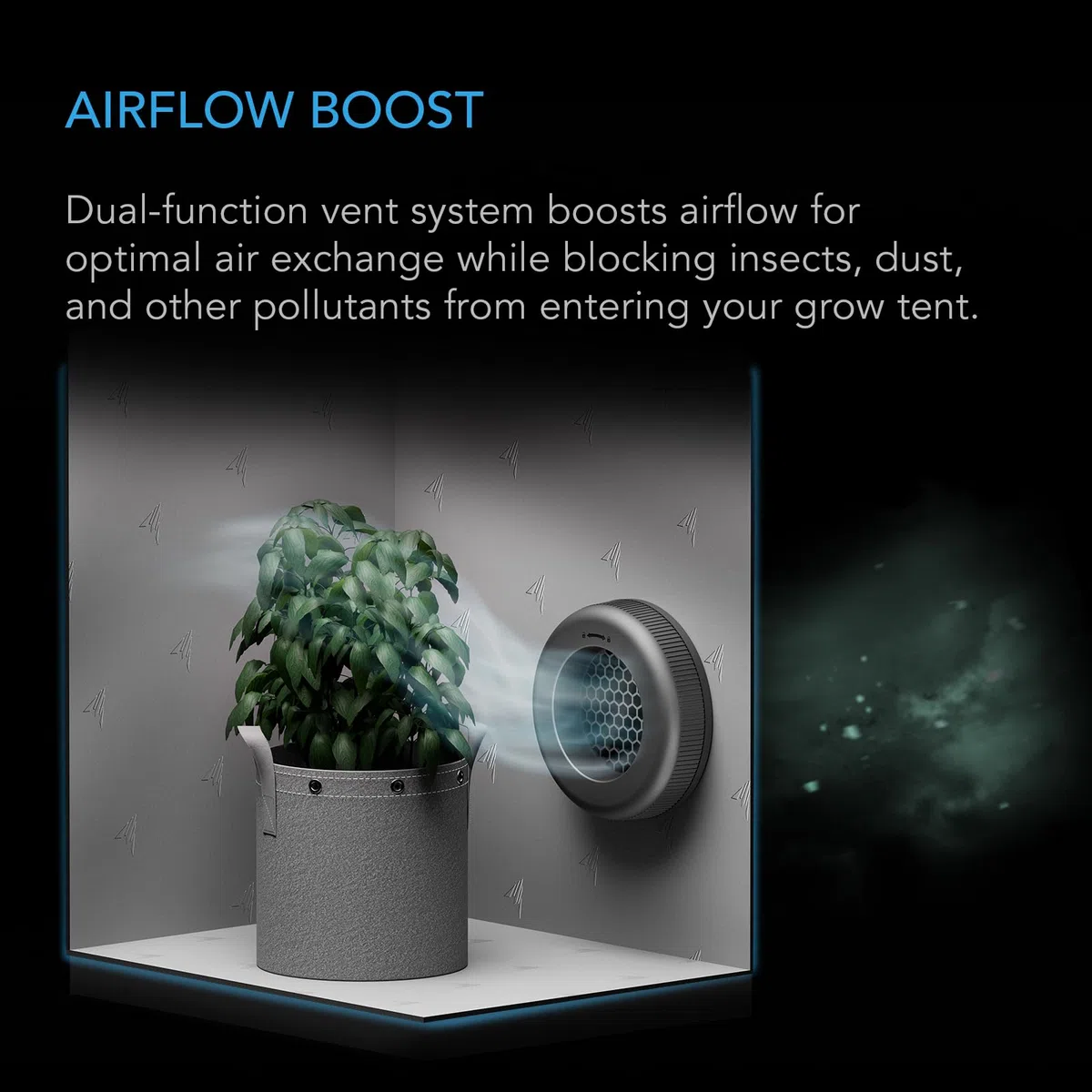 AC Infinity Lot de 2 conduits d'aération pour tente de culture, bloquant la lumière avec adaptateur intégré, filtre à insectes et à poussière, flux d'air élevé, compatible avec les ports de conduit