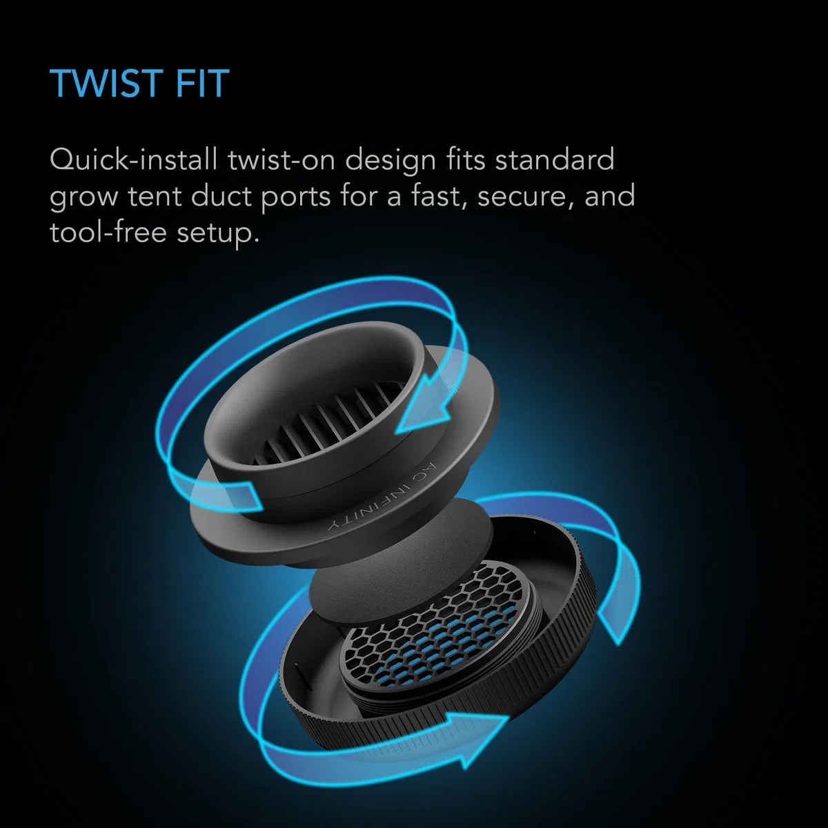 AC Infinity Lot de 2 conduits d'aération pour tente de culture, bloquant la lumière avec adaptateur intégré, filtre à insectes et à poussière, flux d'air élevé, compatible avec les ports de conduit