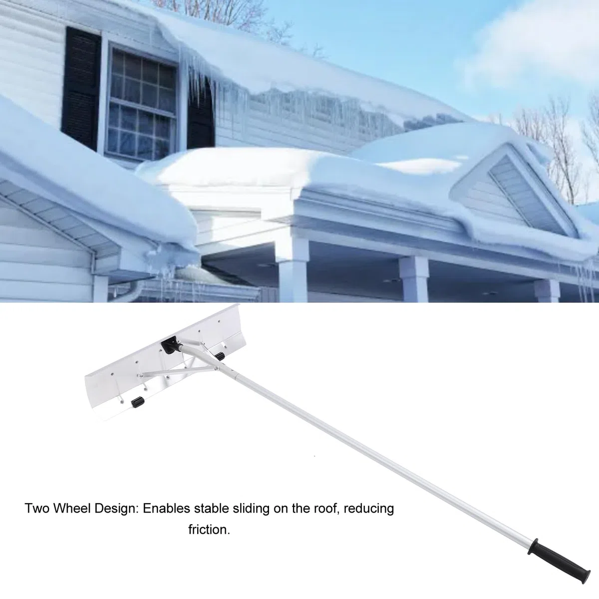 Râteau Télescopique pour Toit à Neige, Outil de Déneigement Polyvalent en Aluminium Portable avec Poignée Extra Longue pour Maison et Voiture