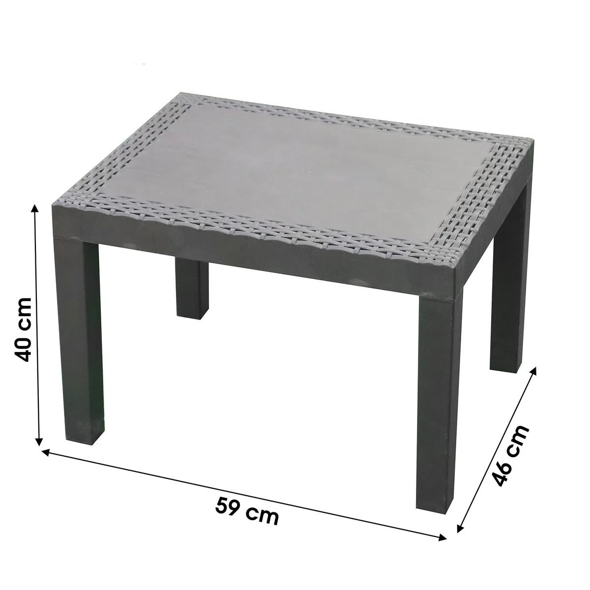 Spetebo Table de jardin Jack anthracite aspect rotin 59x46 cm Table d'appoint plastique résistante intempéries extérieur