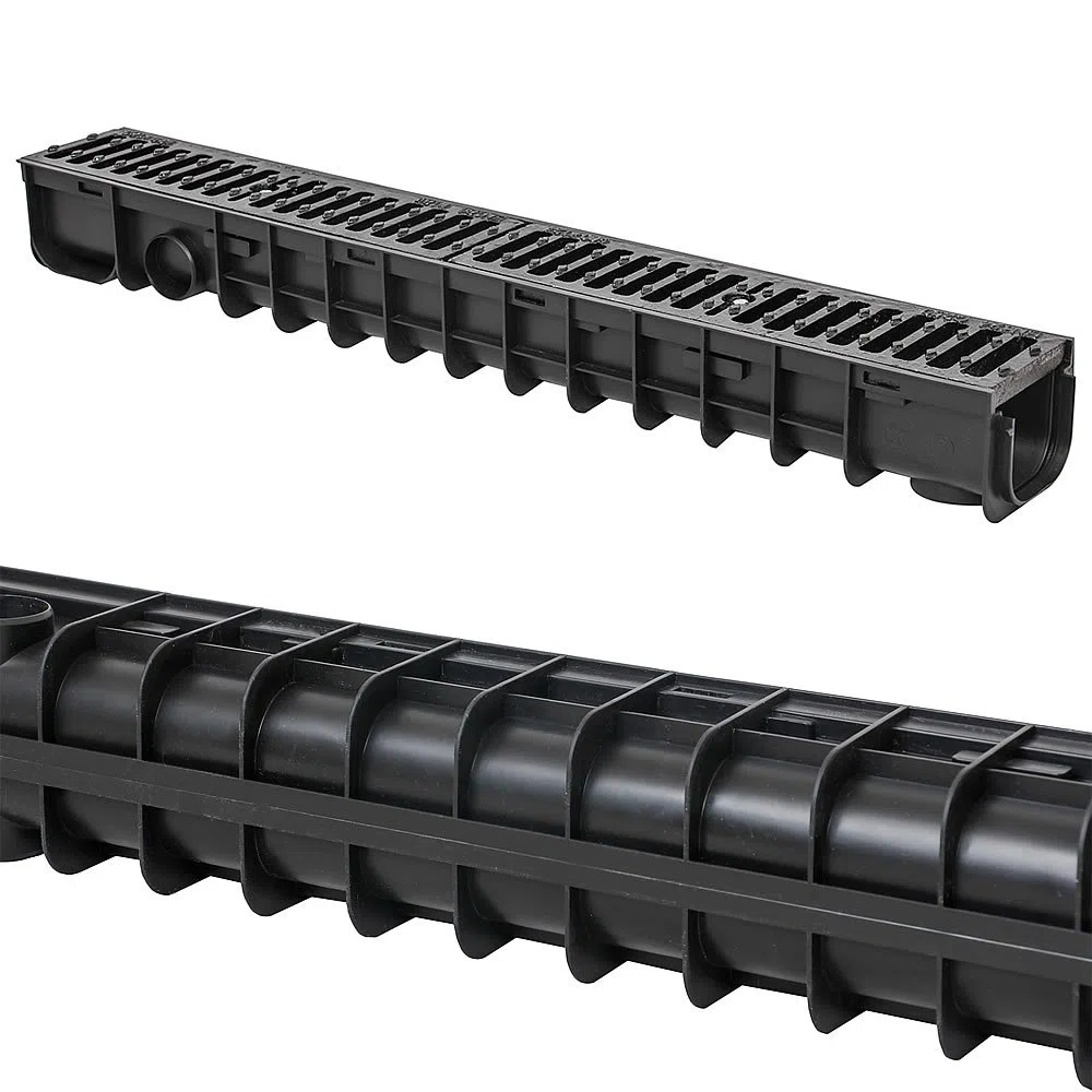 Melko Conduit de drainage Entwässerungskanal C250, 6 m, grille en fonte - adapté pour DN75 et incl. adaptateur pour DN110