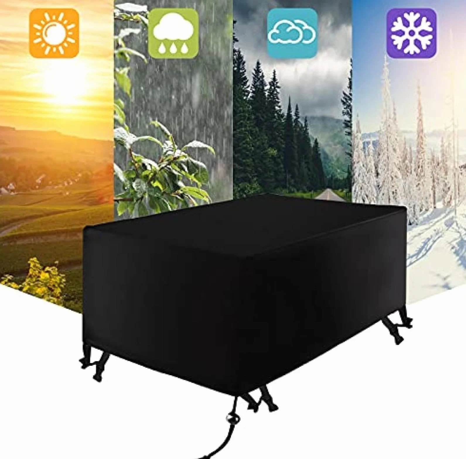 Bache Protection Exterieur Grande Taille 110x110x75cm Impermeable Tissu Oxford 600D Rectangulaire Housse Salon de Jardin Noir
